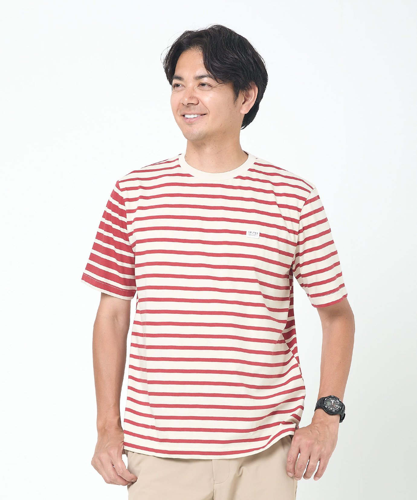 定価17,640円　トリコッティ　トリコッタ　RED ボーダー柄　タグ付け新品 メンズ スノーコットン クレイジーボーダー柄 Tシャツ【接触冷感】通販
