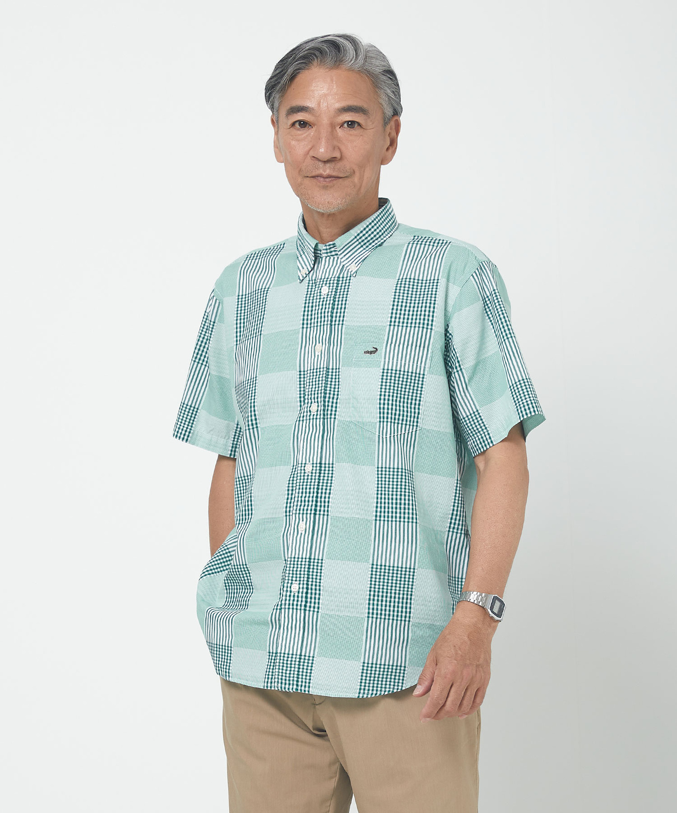 メンズ パッチワーク風 チェック シャツ通販 [1601-00511