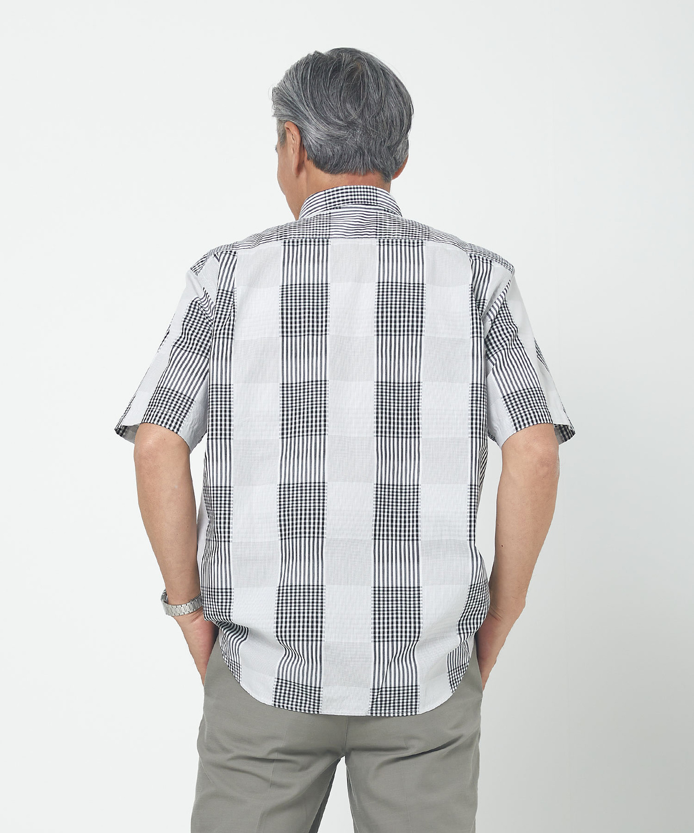 メンズ パッチワーク風 チェック シャツ通販 [1601-00511