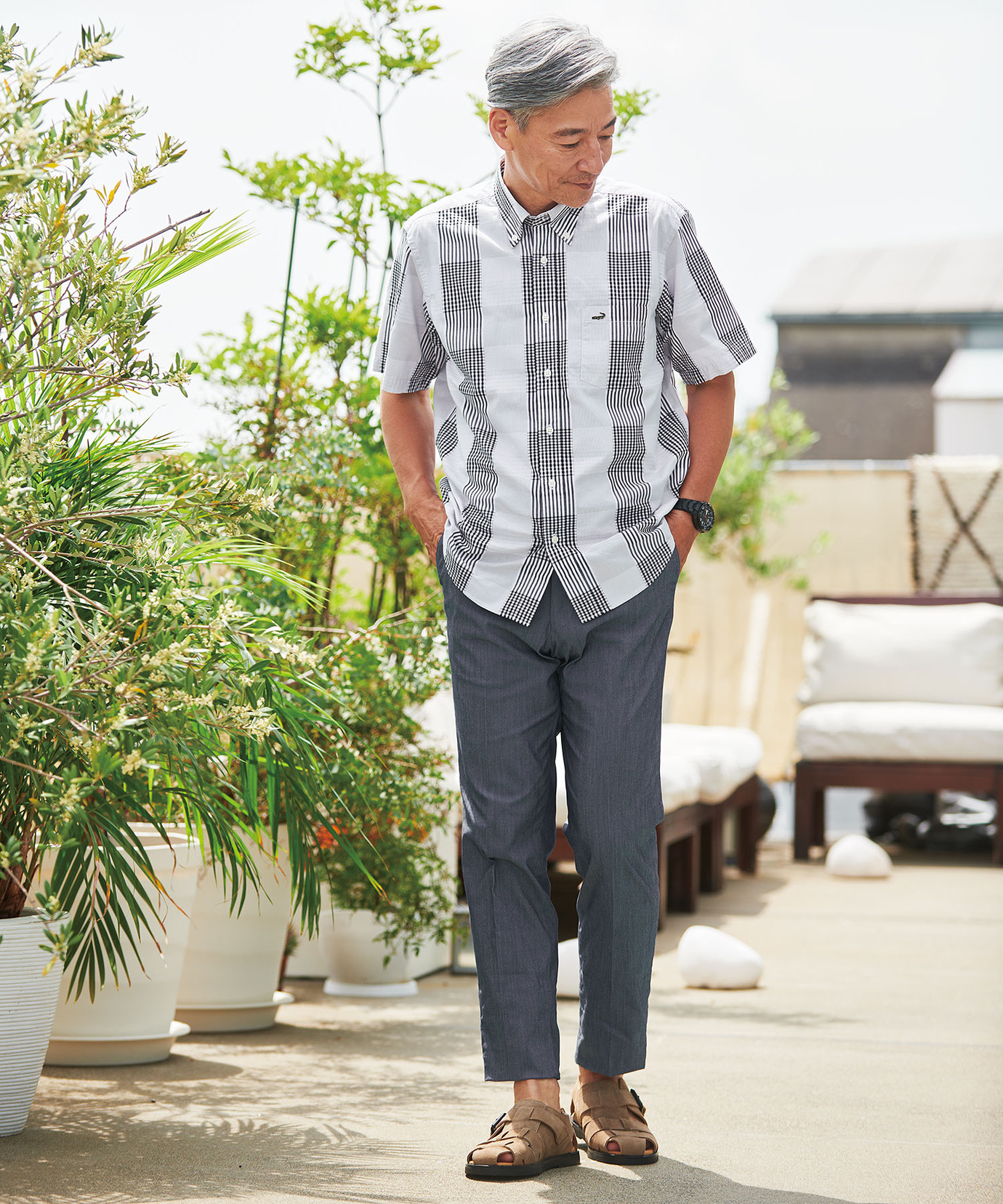 メンズ パッチワーク風 チェック シャツ通販 [1601-00511