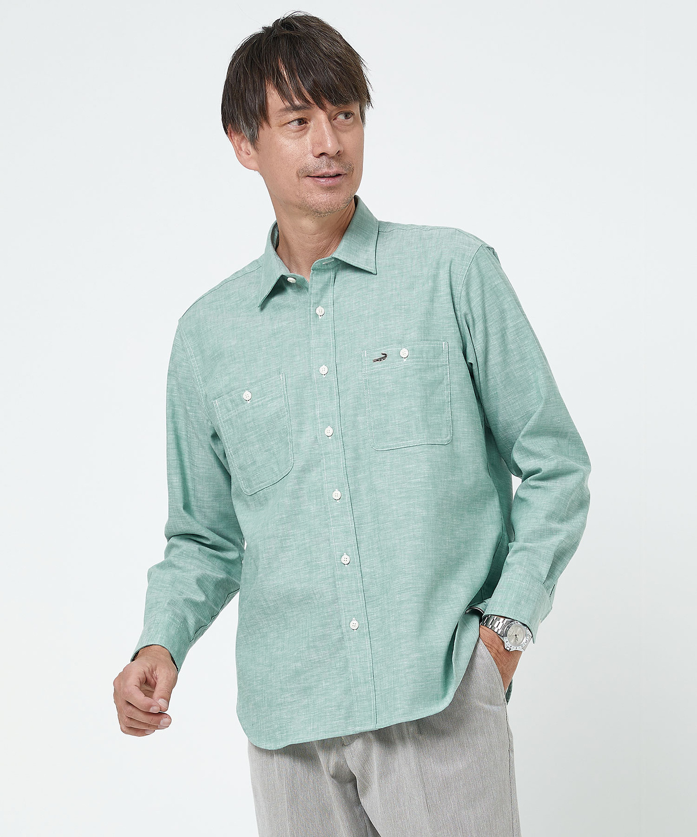 メンズ ノンアイロン ダンガリー レギュラーシャツ通販 [1601-51102