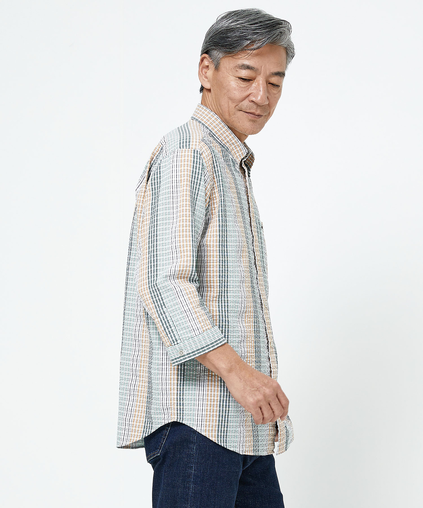 メンズ サッカー ストライプ柄 七分袖 シャツ【吸汗速乾】通販 [1601