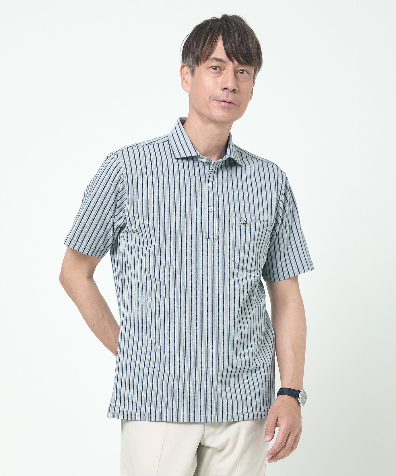 メンズ サッカー ストライプ柄 プルオーバー シャツ通販 [1601-53109