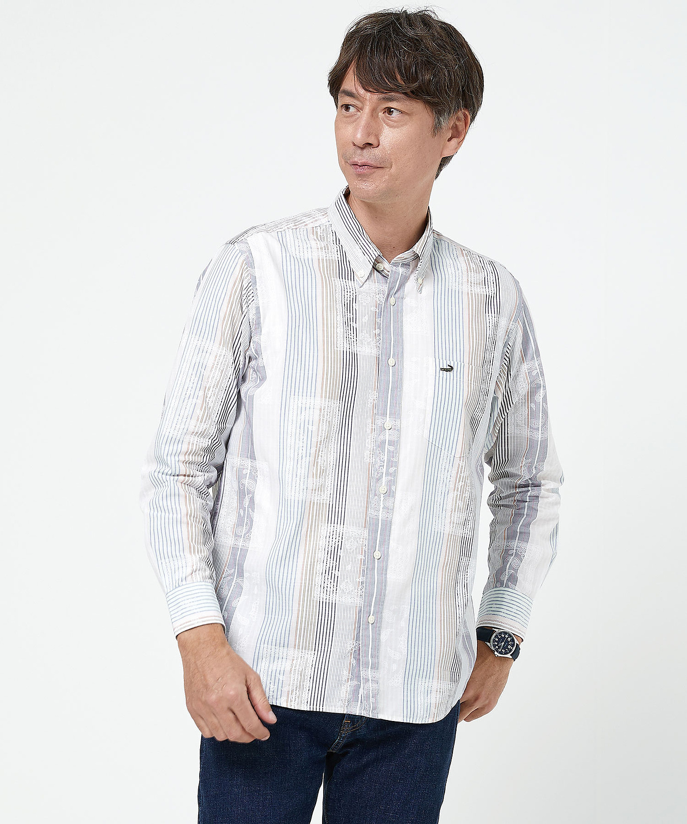 メンズ スノーコットン ランダムストライプ柄 シャツ【接触冷感】通販
