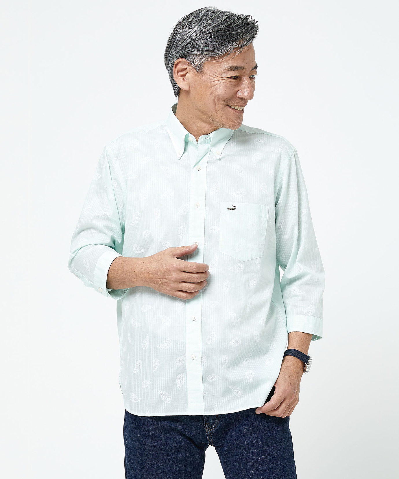 メンズ スノーコットン ペイズリー柄 7分袖シャツ【接触冷感】通販