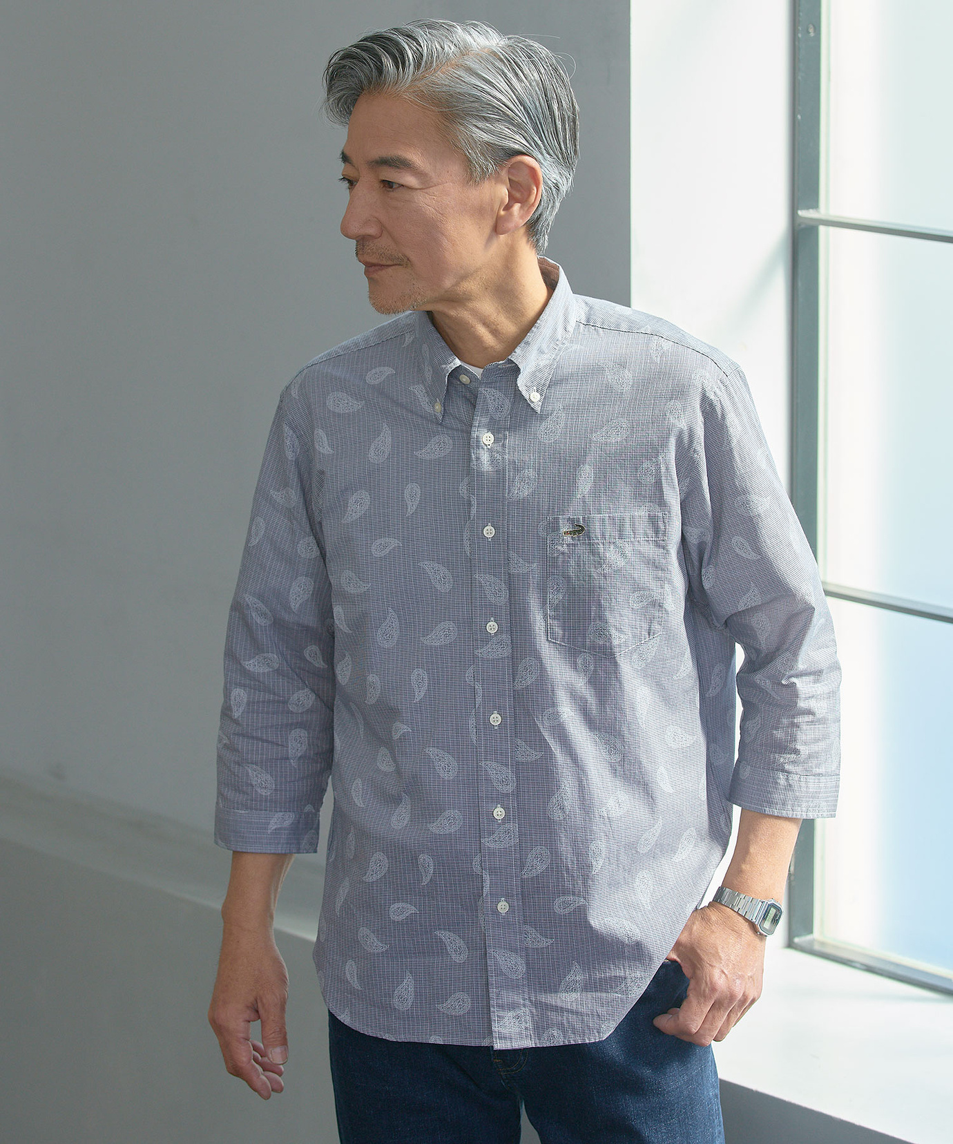 メンズ スノーコットン ペイズリー柄 7分袖シャツ【接触冷感】通販