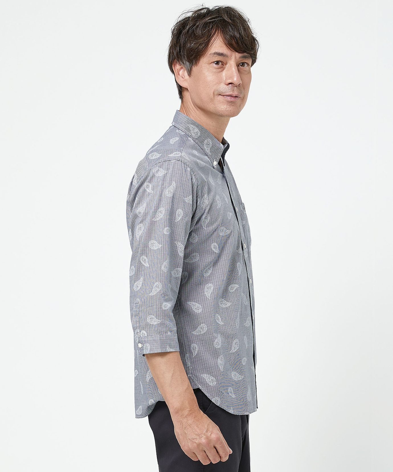 メンズ スノーコットン ペイズリー柄 7分袖シャツ【接触冷感】通販