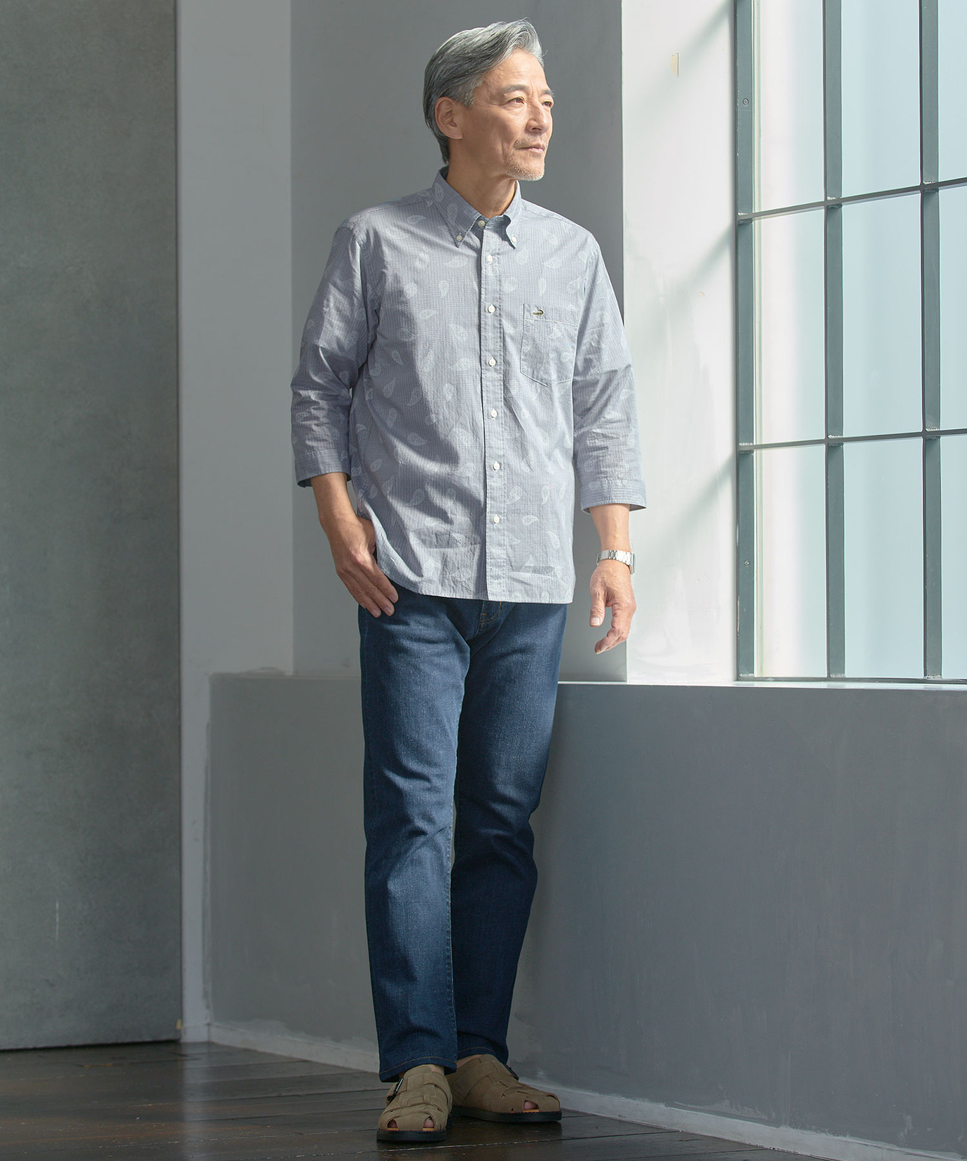 すのちる メンズ スノーコットン ペイズリー柄 7分袖シャツ【接触冷感】通販