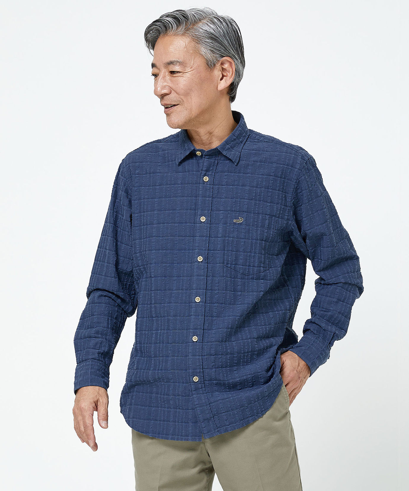 メンズ スノーリネン サッカー チェック柄 シャツ【接触冷感】通販