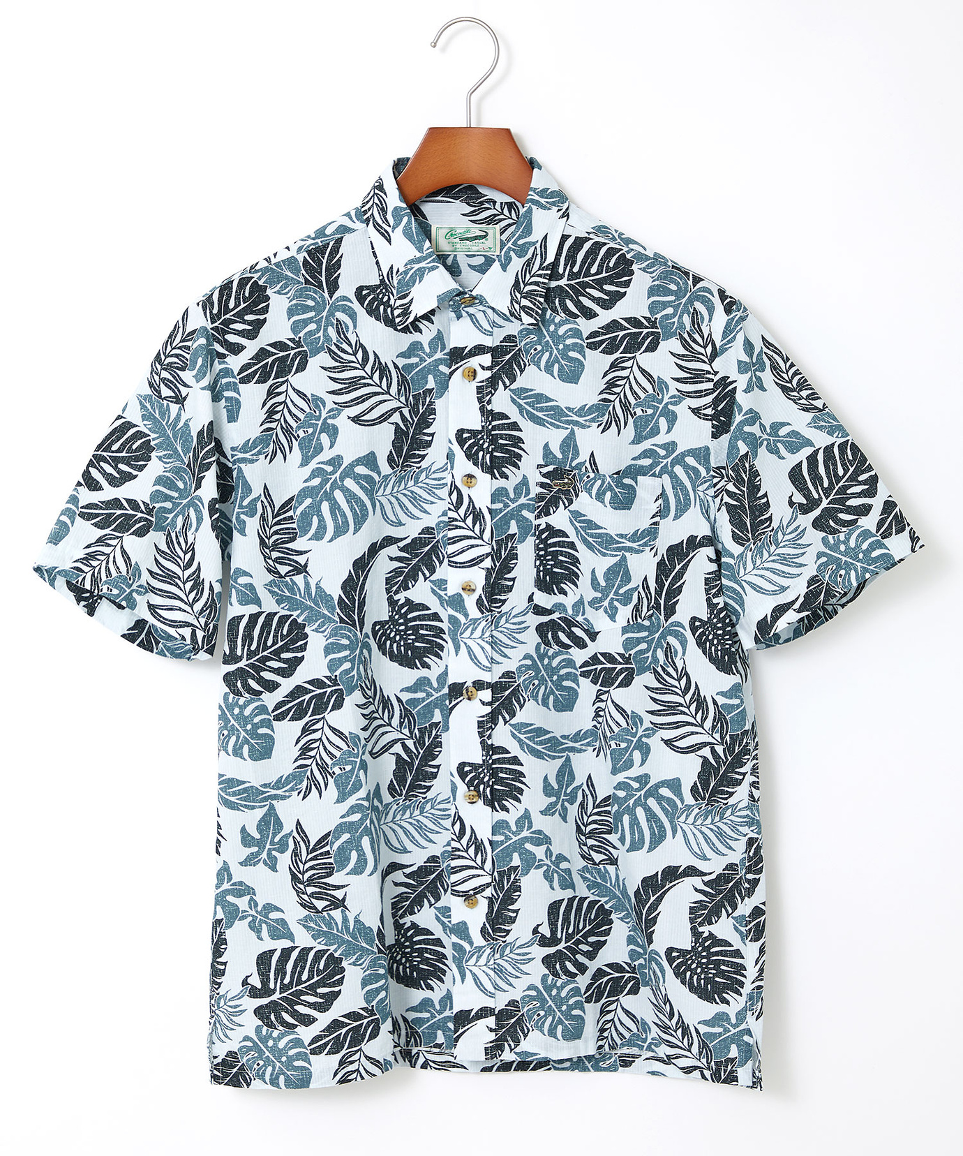 メンズ スノーリネン サッカー リーフ柄シャツ【接触冷感】通販 [1601