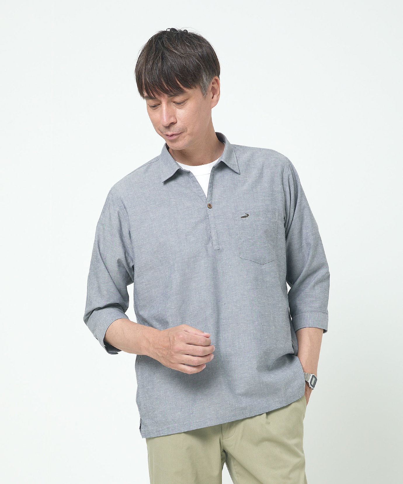 メンズ カプリ スキッパー襟 七分袖 シャツ【吸汗速乾】【シワになり