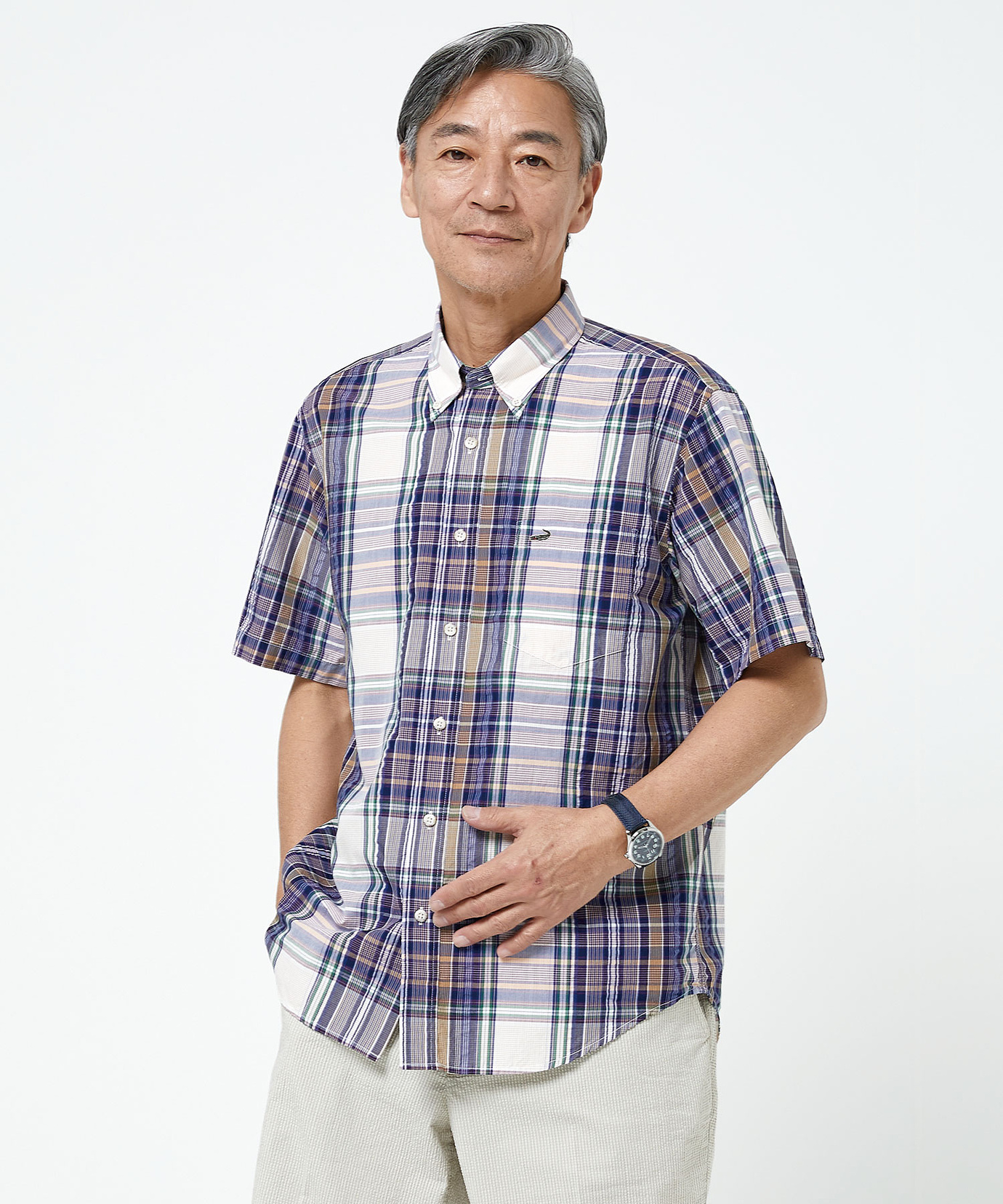 メンズ シルクブレンド マドラスチェック シャツ通販 [1601-53125