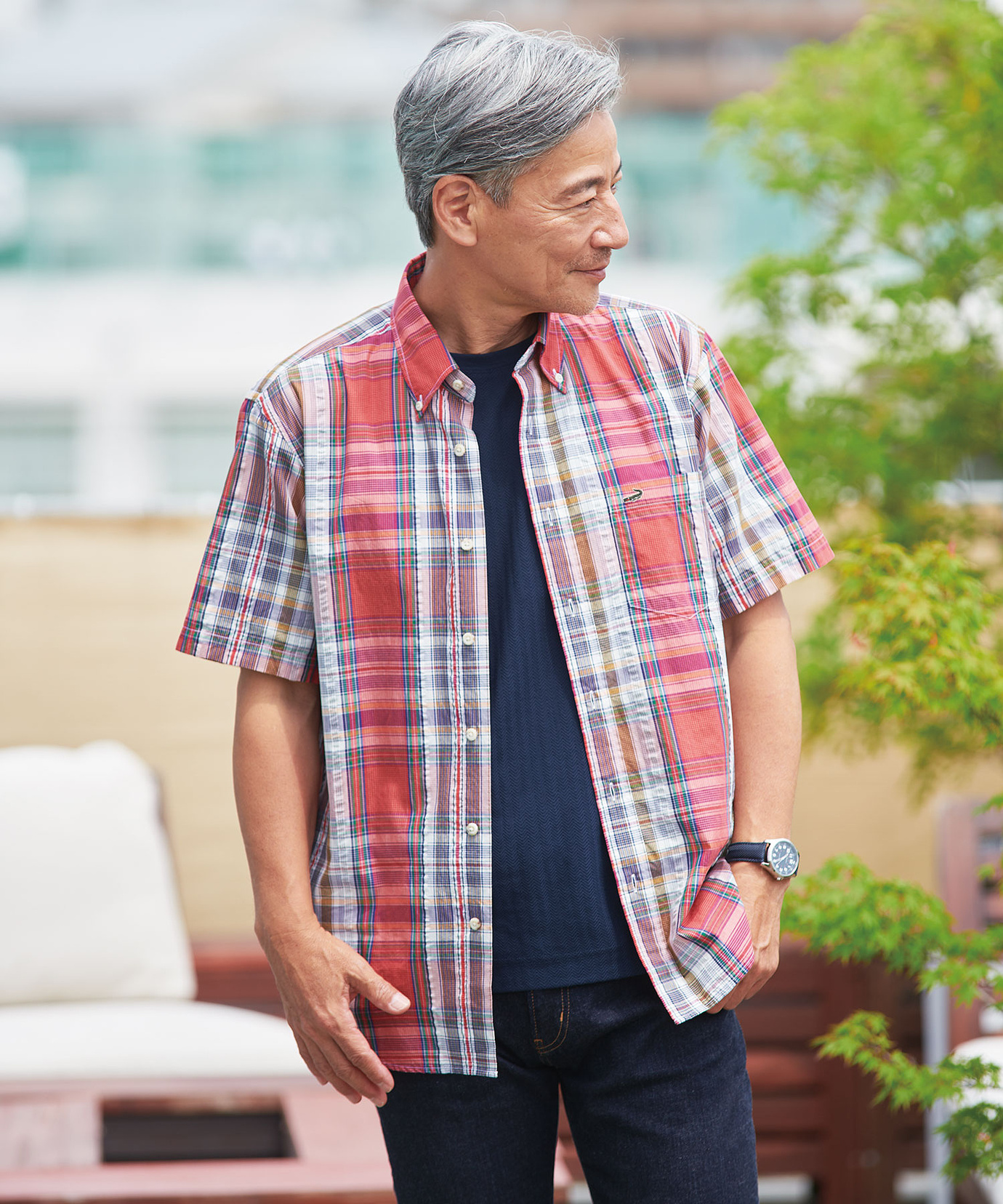 メンズ シルクブレンド マドラスチェック シャツ通販 [1601-53125