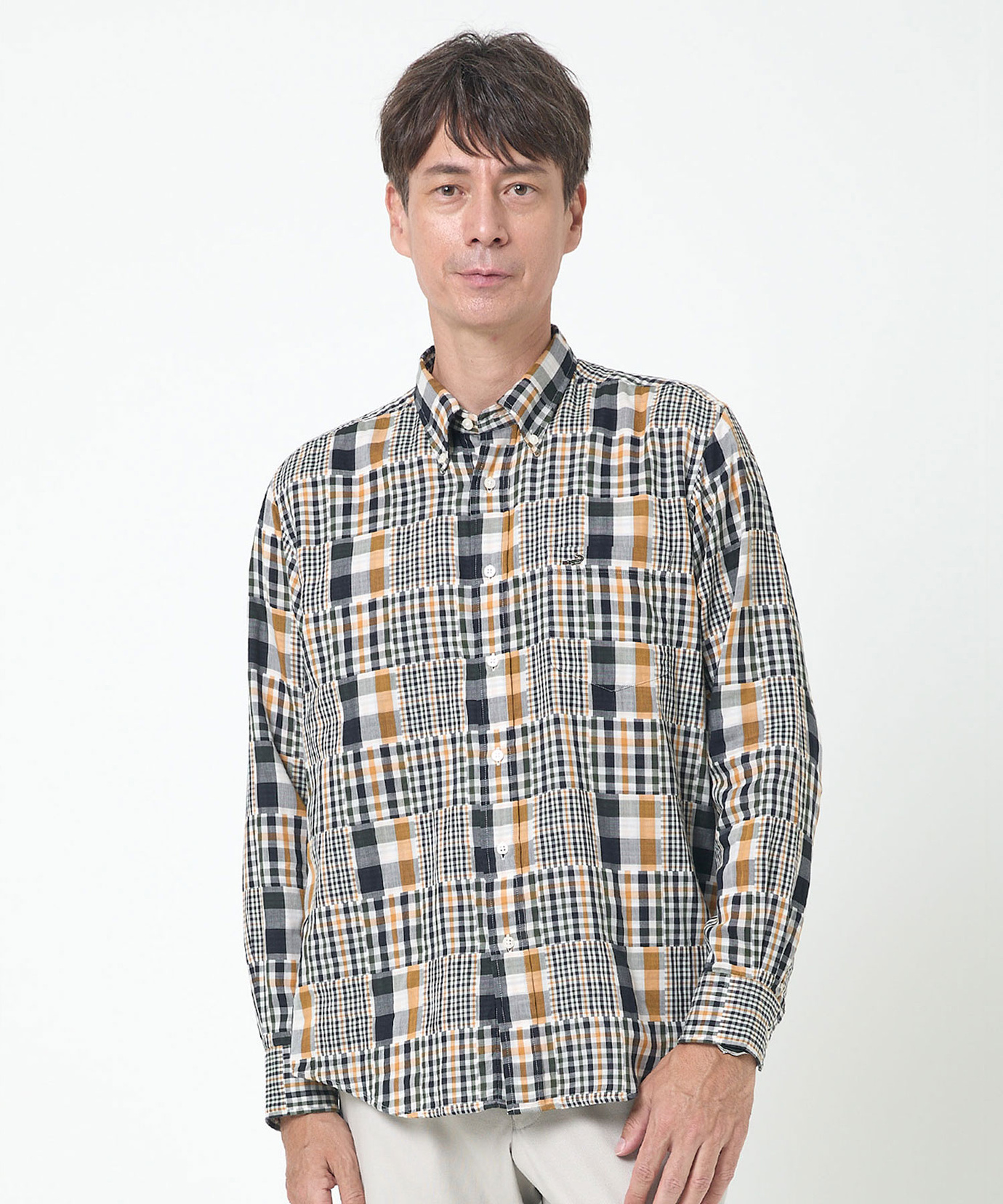 メンズ クロコダイルタータン パッチワーク シャツ通販 [1601-55109
