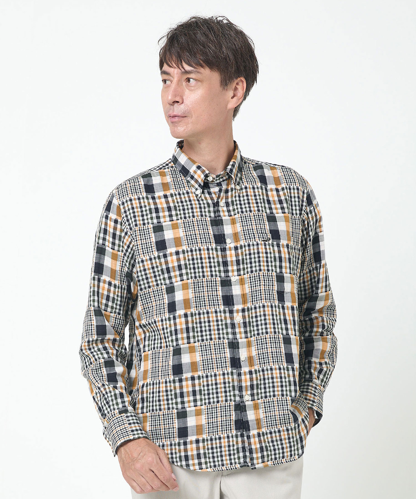 メンズ クロコダイルタータン パッチワーク シャツ通販 [1601-55109
