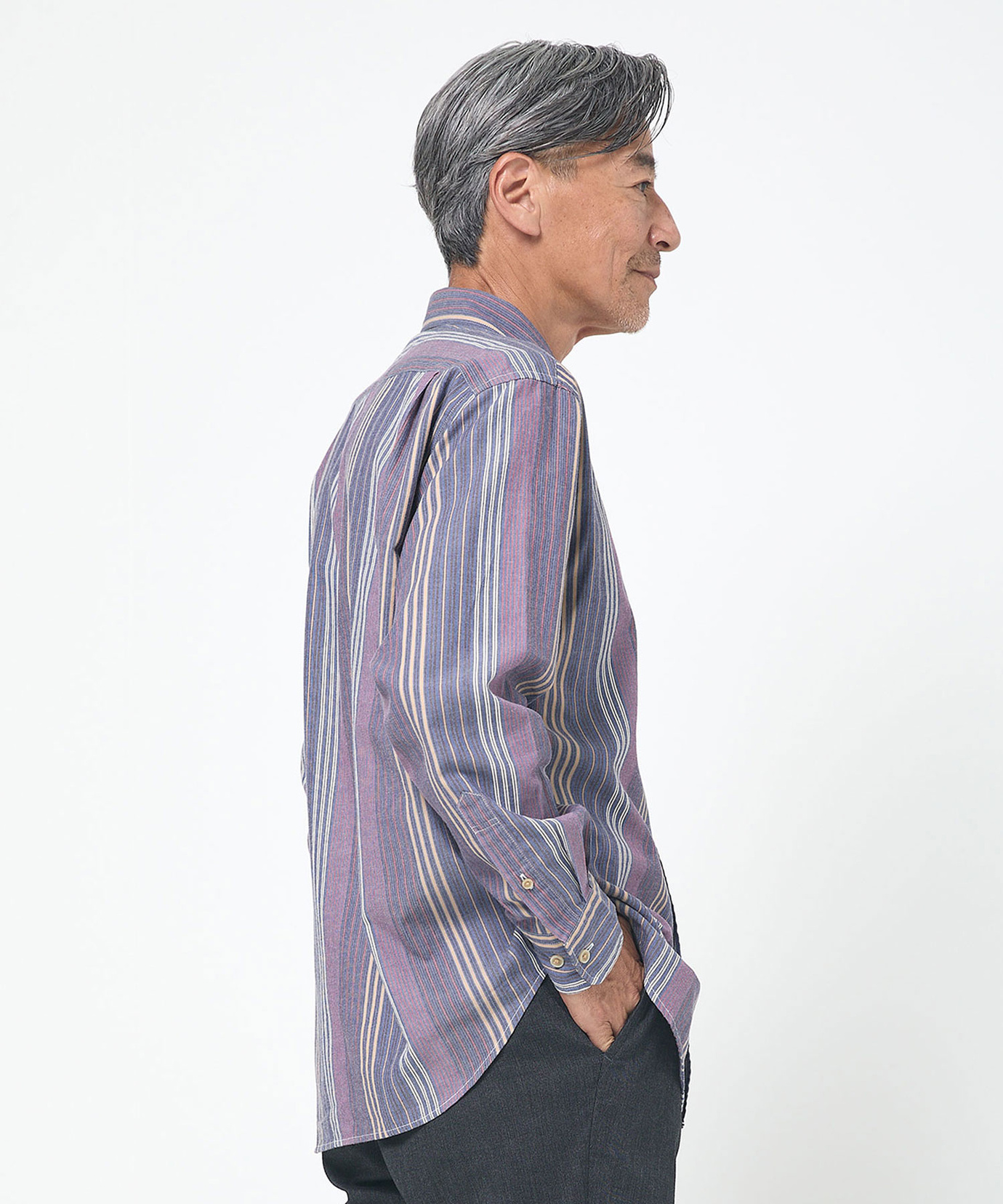 XL ストライプデザイン シャツ ベージュ・紫 メンズ ピケ 配色 ストライプ シャツ通販 [1601-55115] - クロコダイル