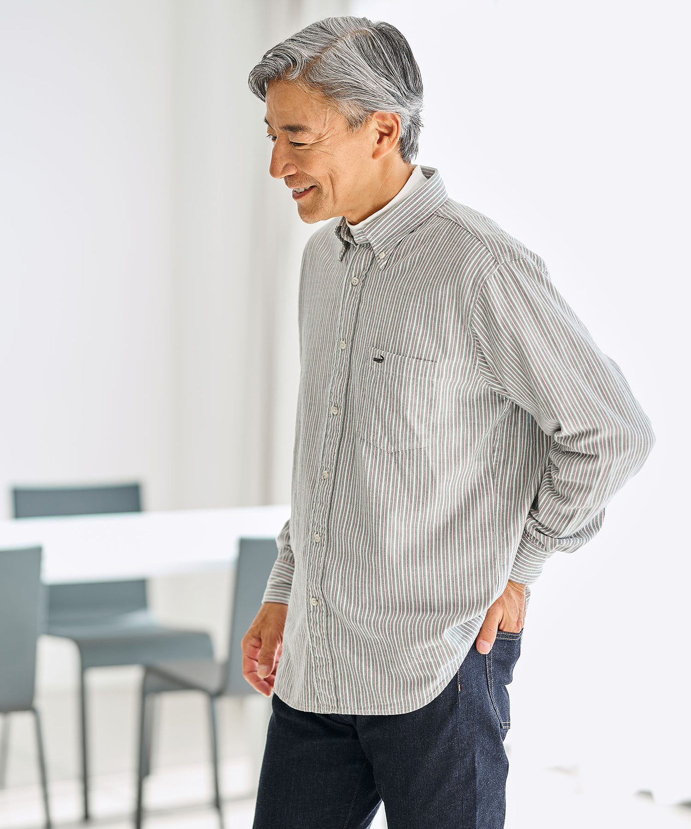 メンズ オックスフォード ストライプ柄 シャツ通販 [1601-55117