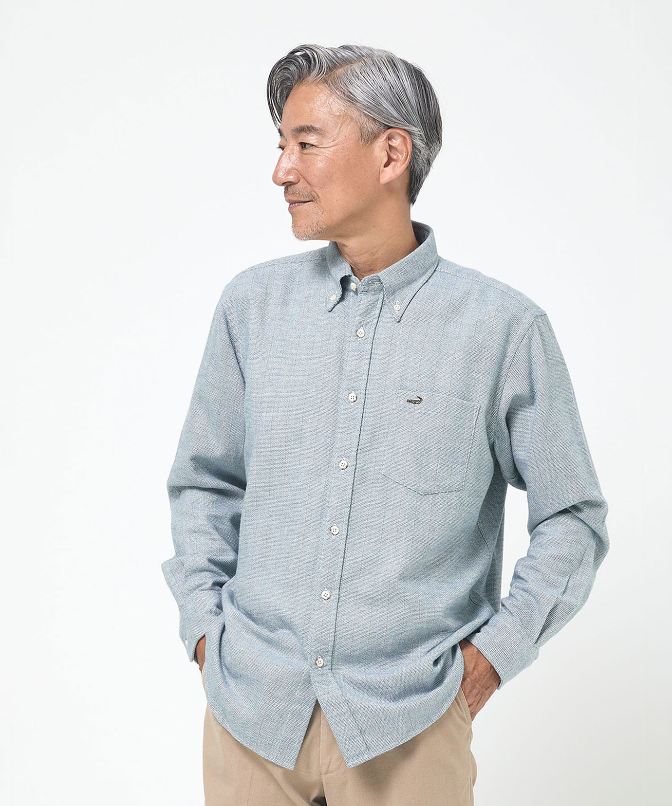 メンズ シルクブレンド ラインデザイン シャツ通販 [1601-55123