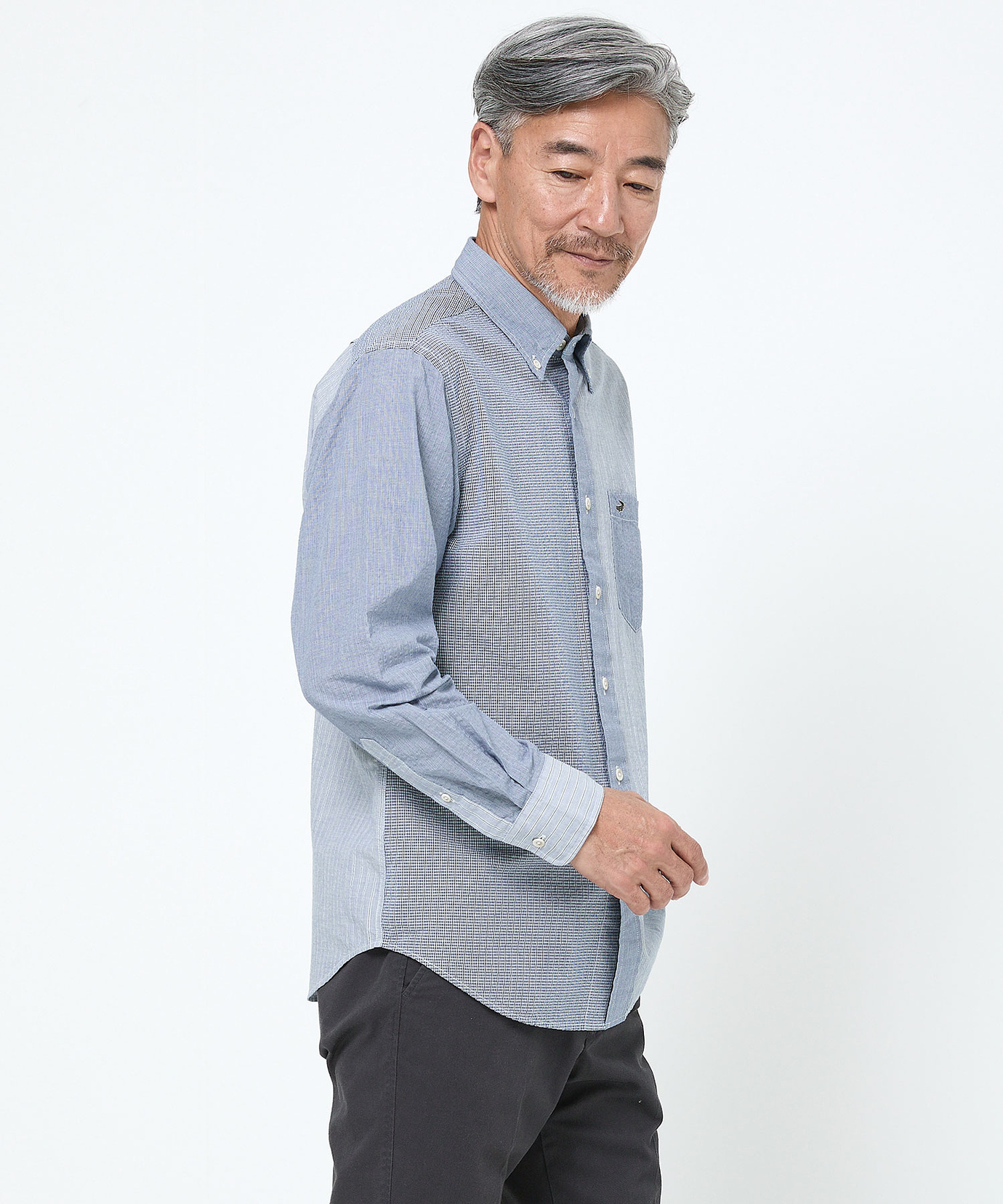 メンズ サッカー織り クレイジーパターン ボタンダウンシャツ【吸汗速
