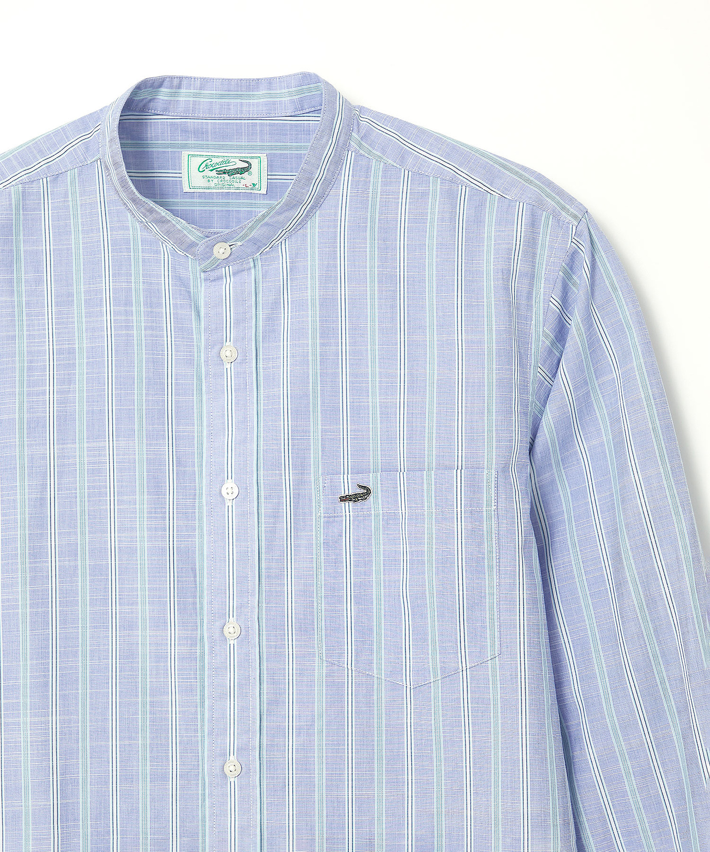 メンズ バンドカラー ストライプ シャツ通販 [1601-61108