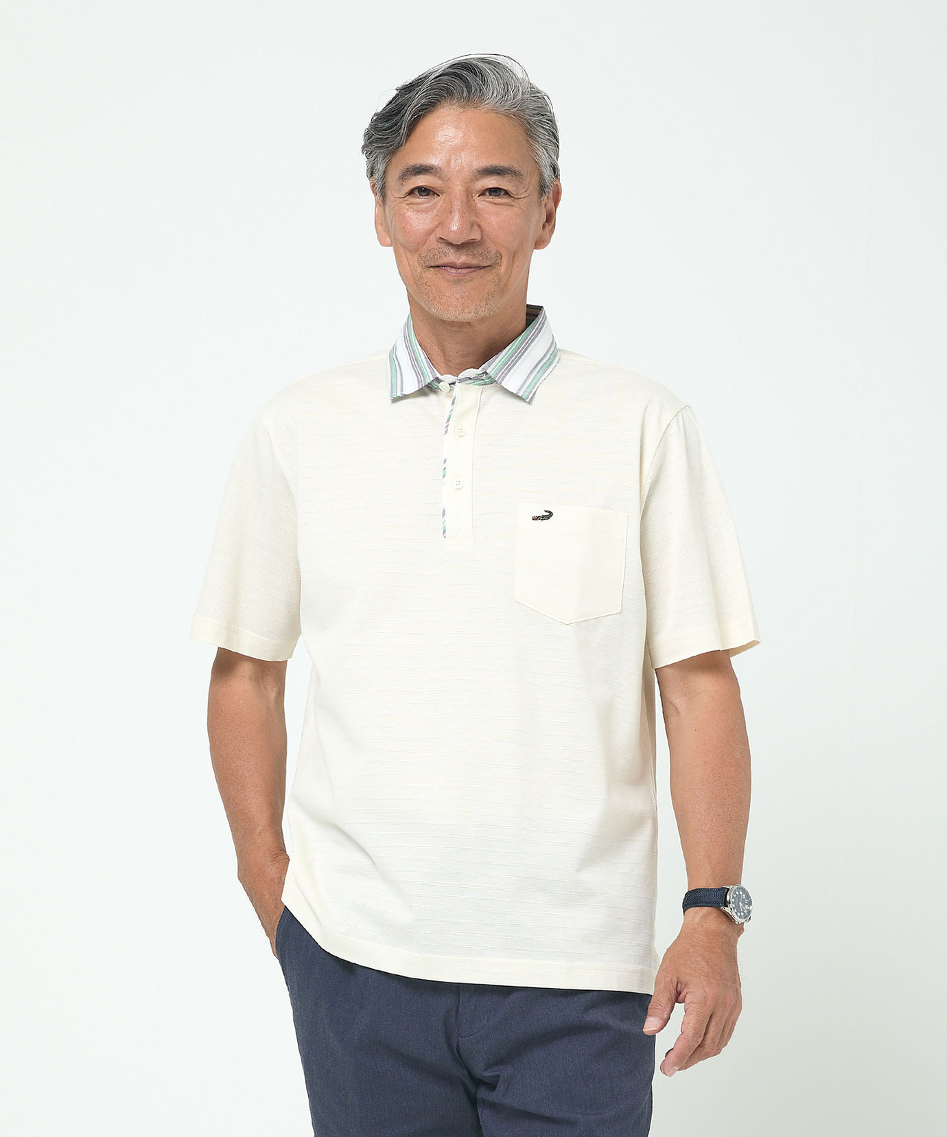 メンズ 襟布帛 シャドーボーダー ポロシャツ通販 [1602-00512