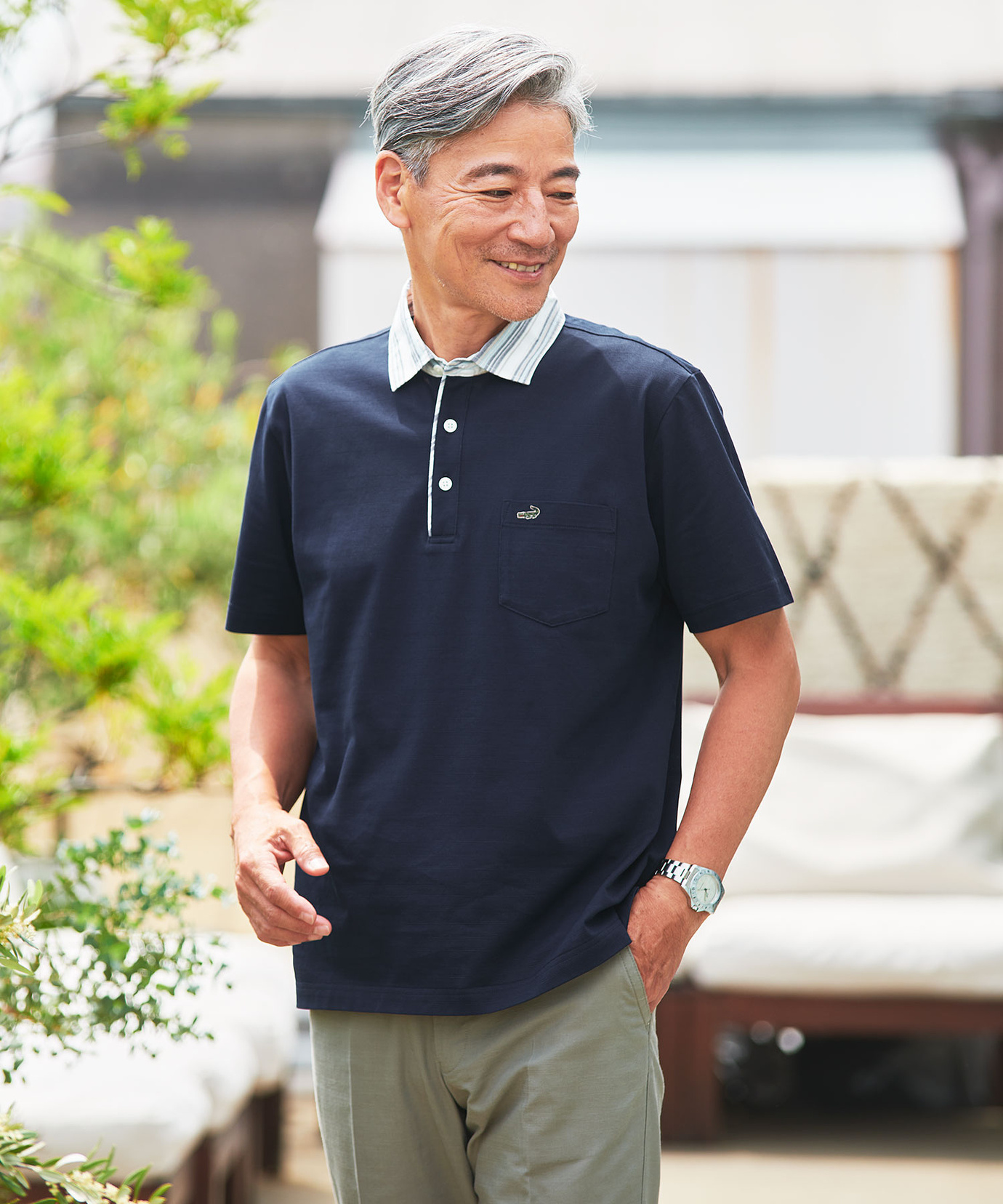 メンズ 襟布帛 シャドーボーダー ポロシャツ通販 [1602-00512