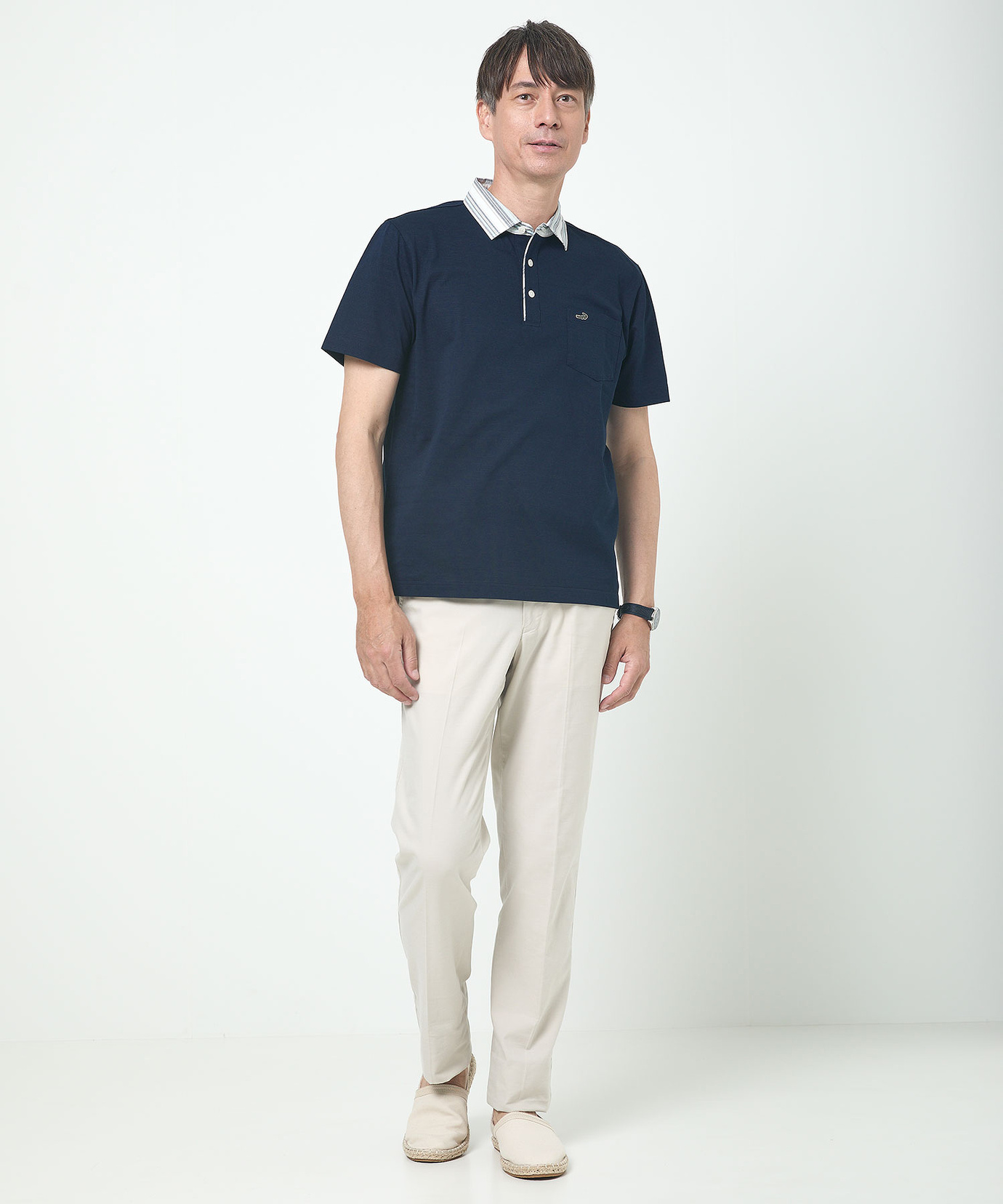 メンズ 襟布帛 シャドーボーダー ポロシャツ通販 [1602-00512