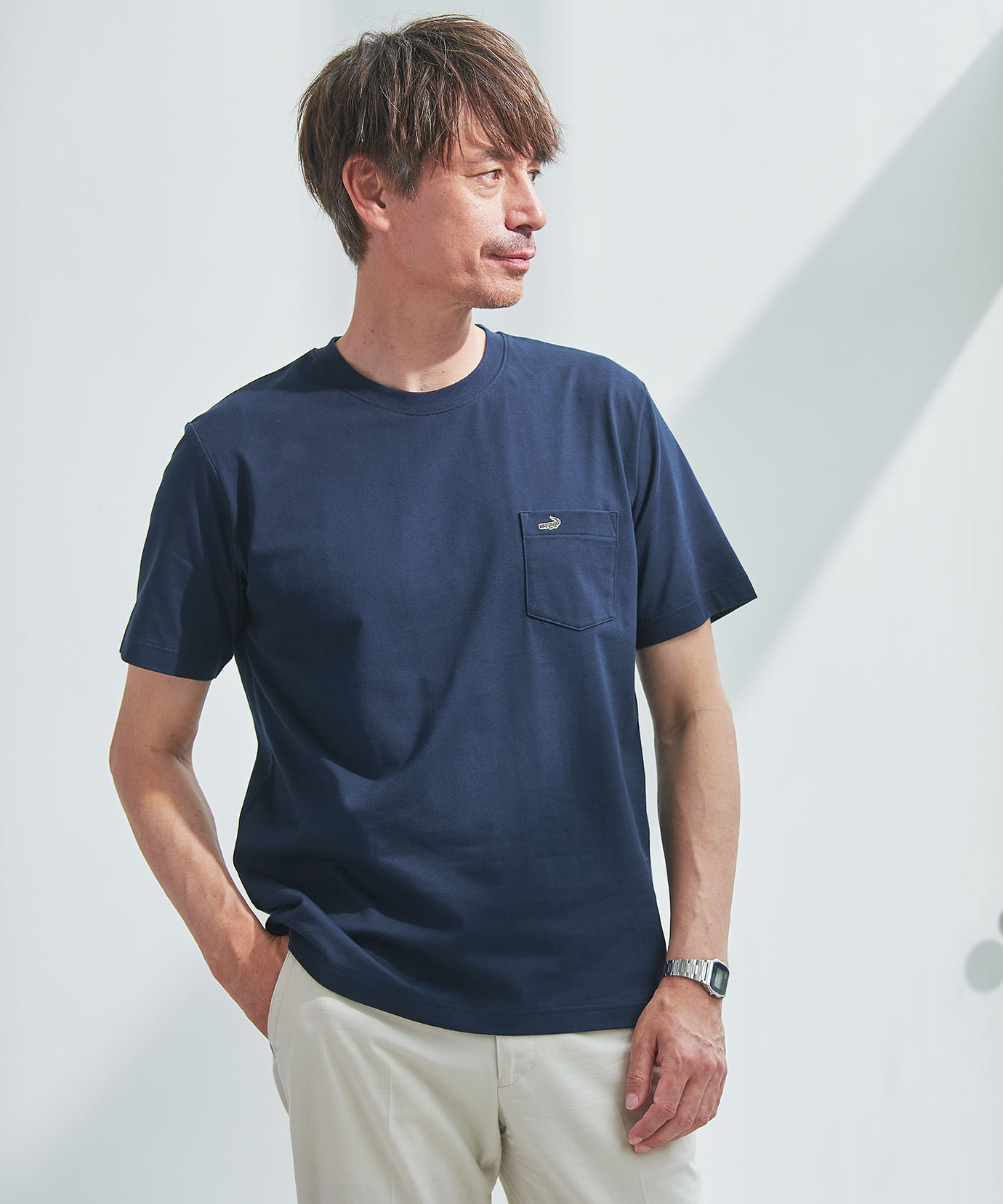 日本製　メンズ　クロコダイル　半袖Tシャツ左胸ポケット付き早い者勝ち！最終価格！ メンズ ポケット付きワンポイントTシャツTEMP-C 通販 [1602-08250