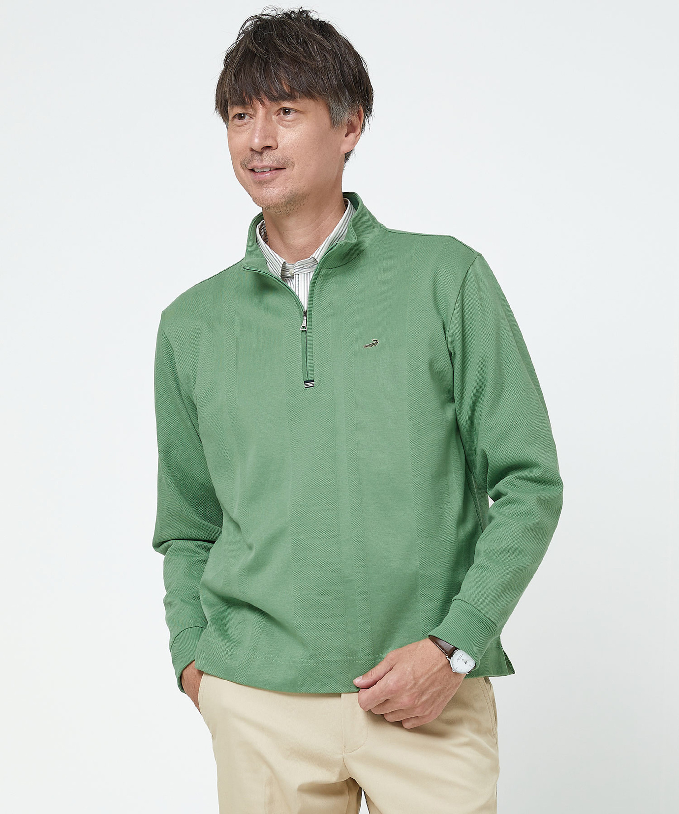 メンズ ハーフジップ シャドー ストライプ柄 プルオーバー通販 [1602