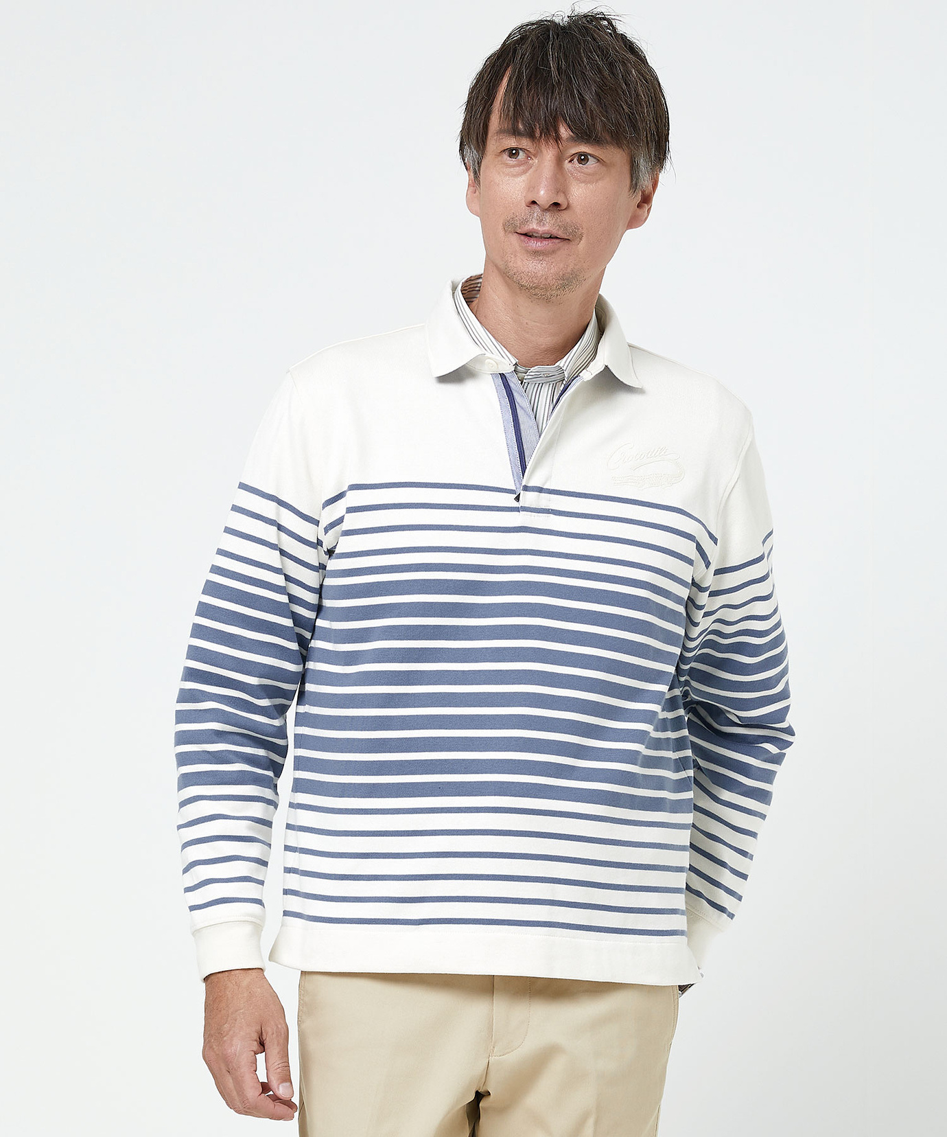 【新品・タグ付き】ANEW メンズ ポロシャツ L ブルー ホワイト ネイビー白 メンズ パネルボーダー柄 プルオーバー ポロシャツ通販 [1602-51207