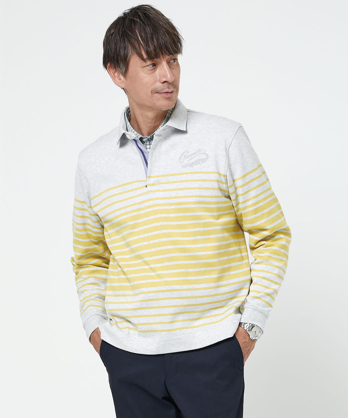 メンズ パネルボーダー柄 プルオーバー ポロシャツ通販 [1602-51207
