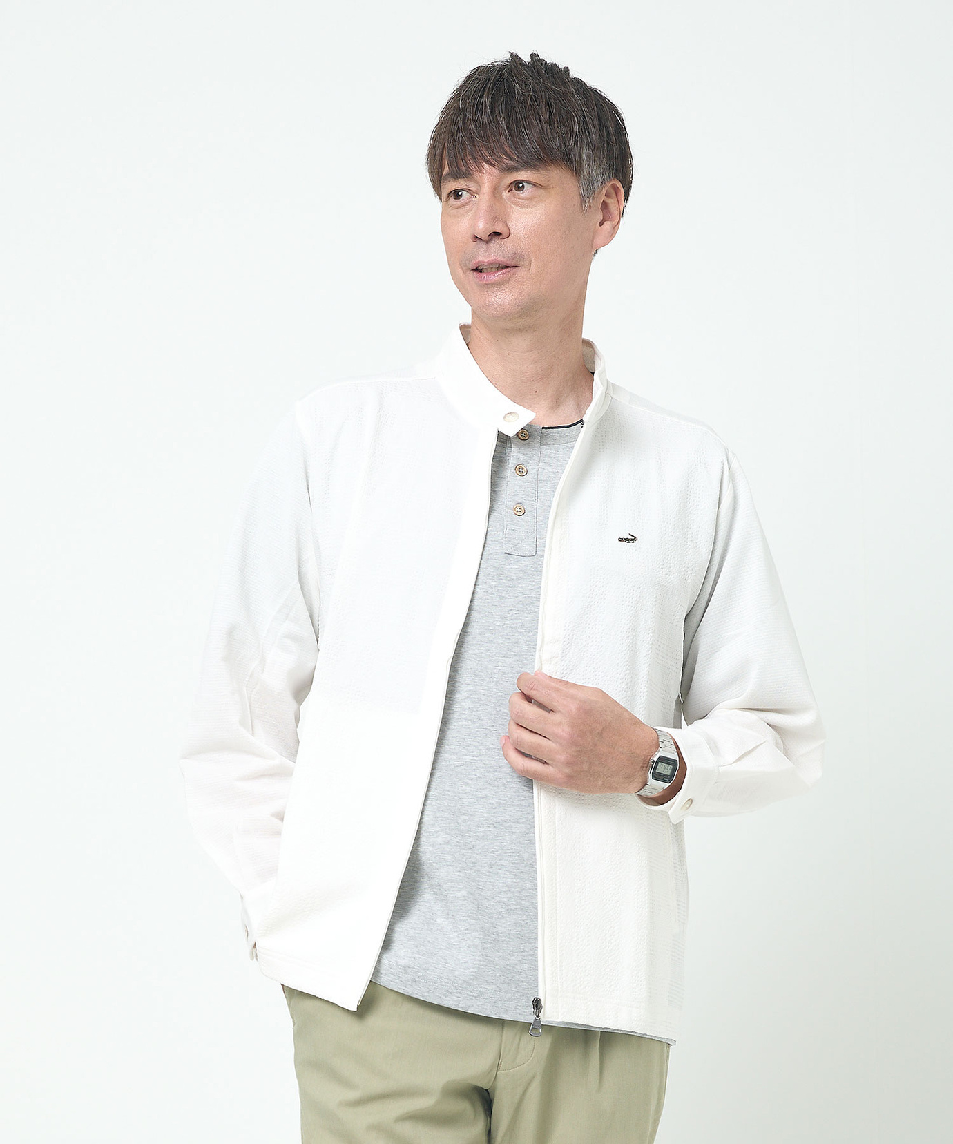 【新品タグ付き】LOHEN BICOLOR CORD BLOUSE ホワイト 洗える】BICON ／ ロングシャツ（BLCWCA0212） | BEIGE