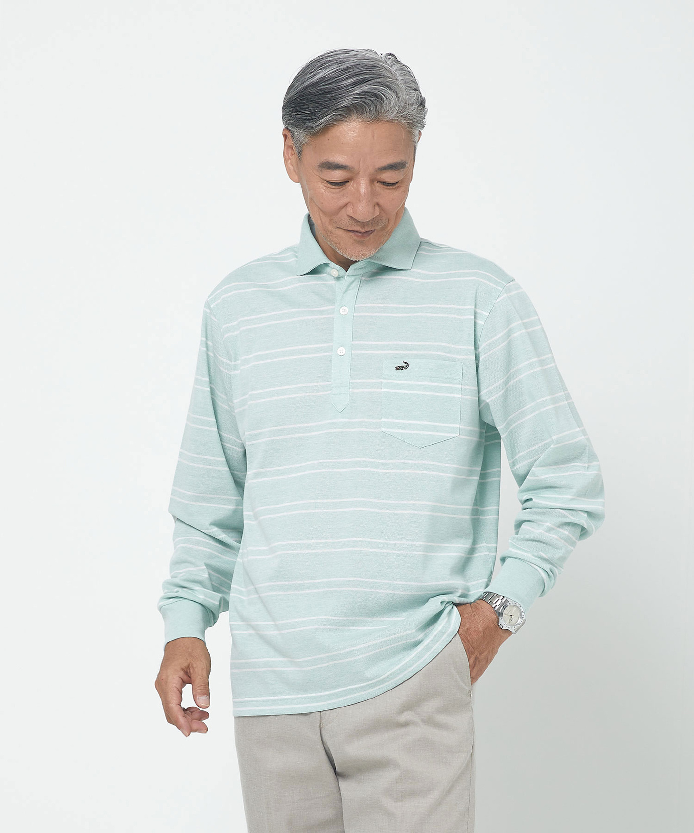 メンズ バーズアイ ボーダー柄 ポロシャツ通販 [1602-53202