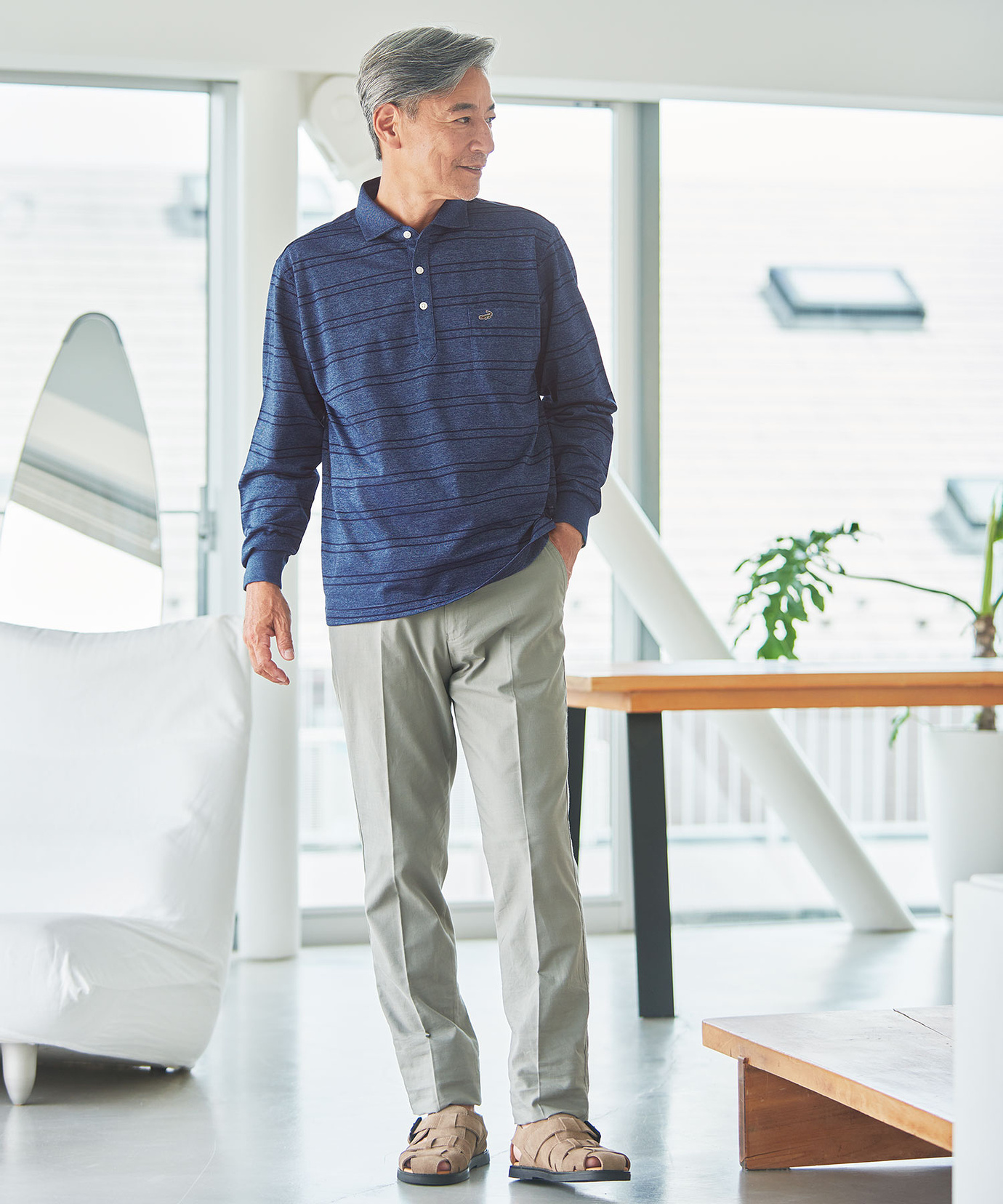 メンズ バーズアイ ボーダー柄 ポロシャツ通販 [1602-53202