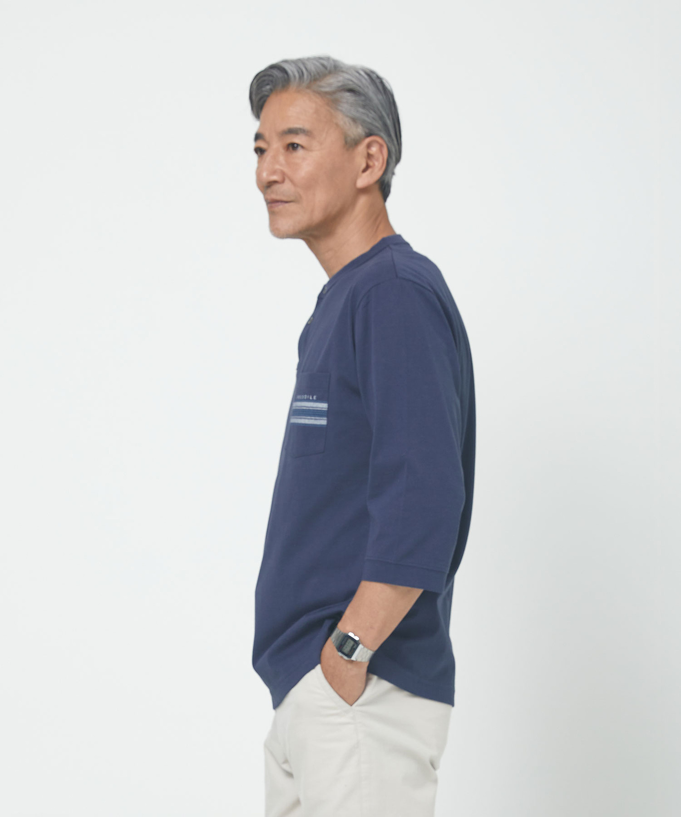 なつ メンズ ヘンリーネック 七分袖 Tシャツ【吸汗速乾】通販 [1602-53206