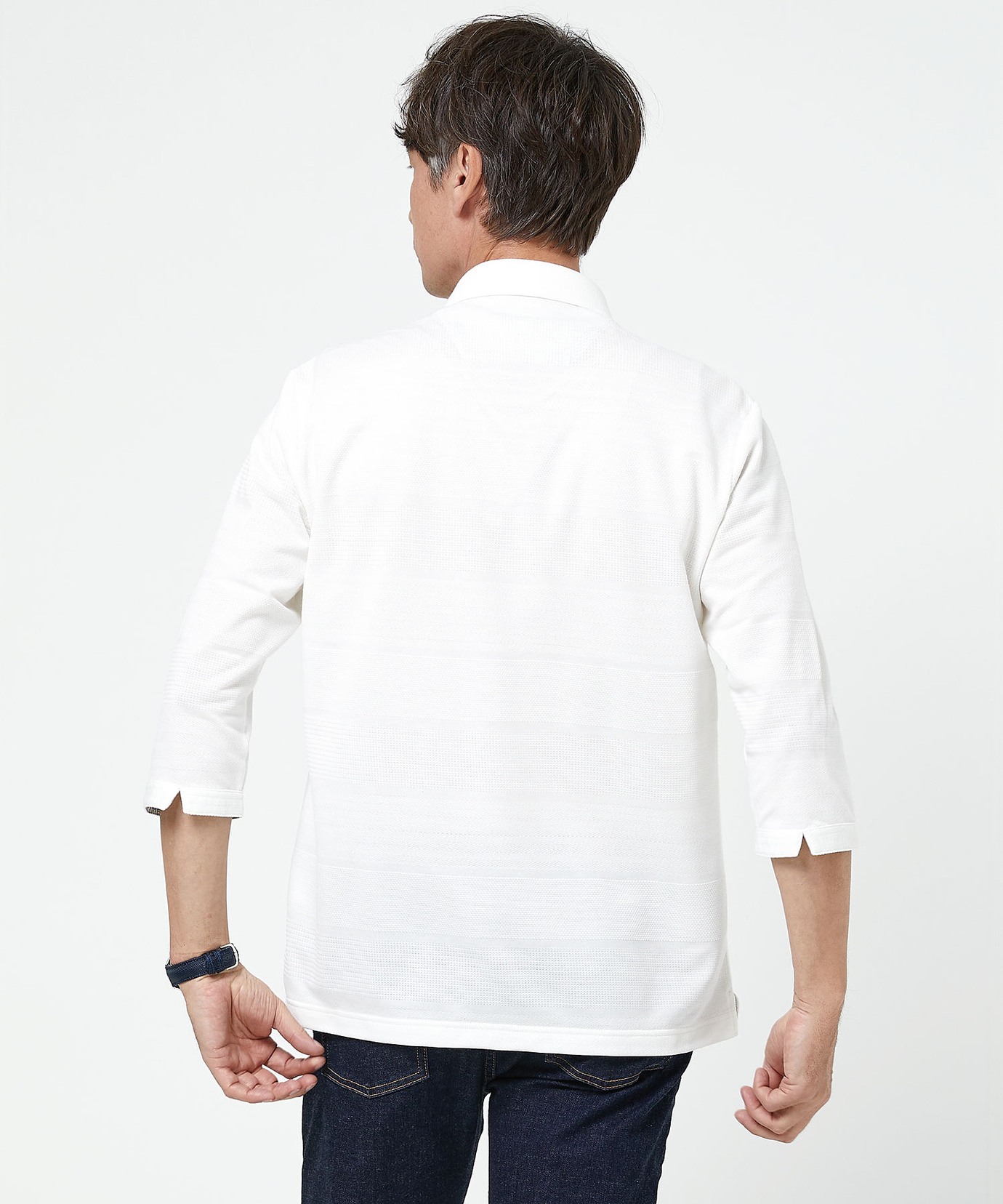 メンズ シャドーボーダー柄 七分袖 ポロシャツ【吸汗速乾】通販 [1602