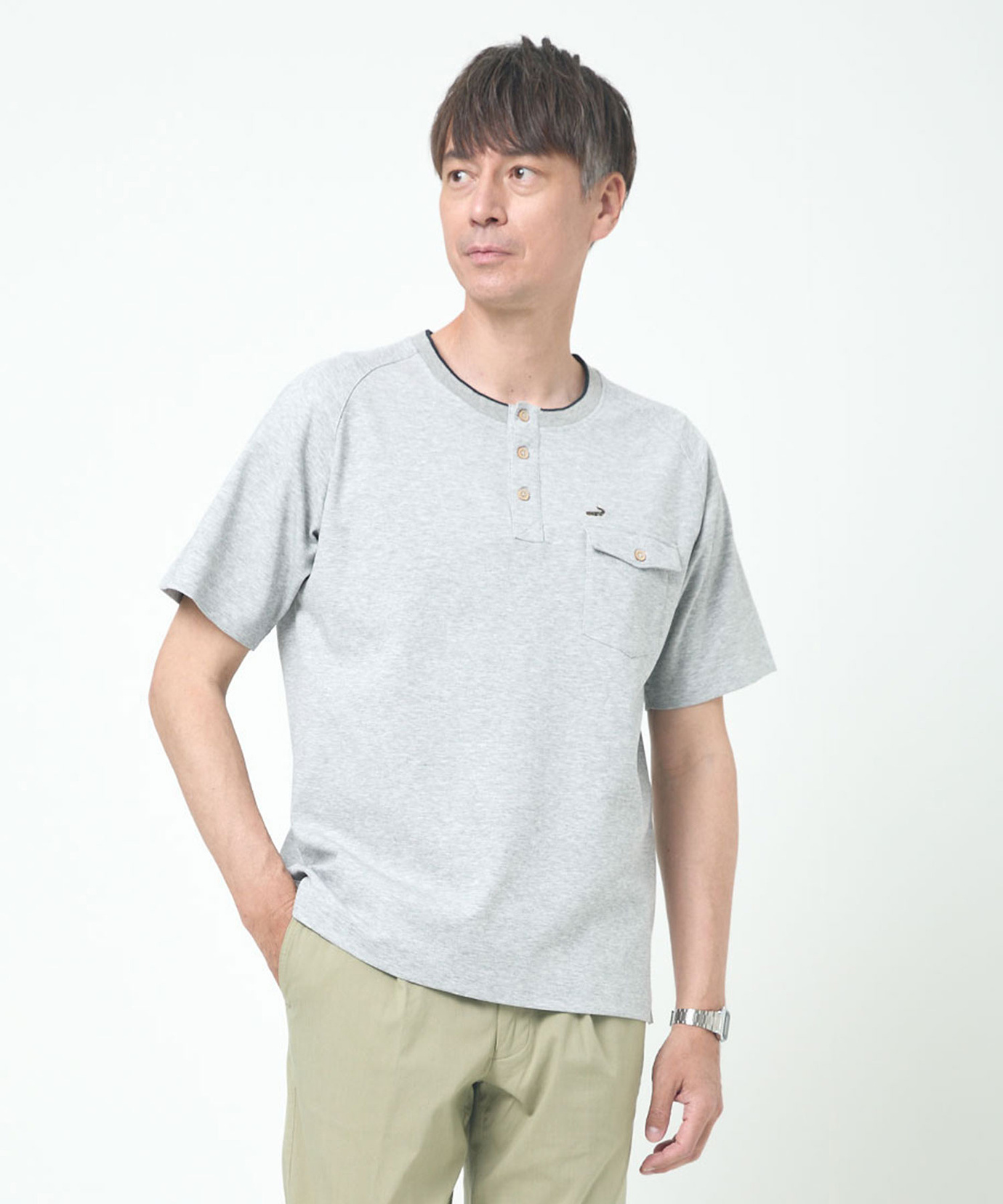 メンズ ポンチ ヘンリーネック Tシャツ通販 [1602-53211