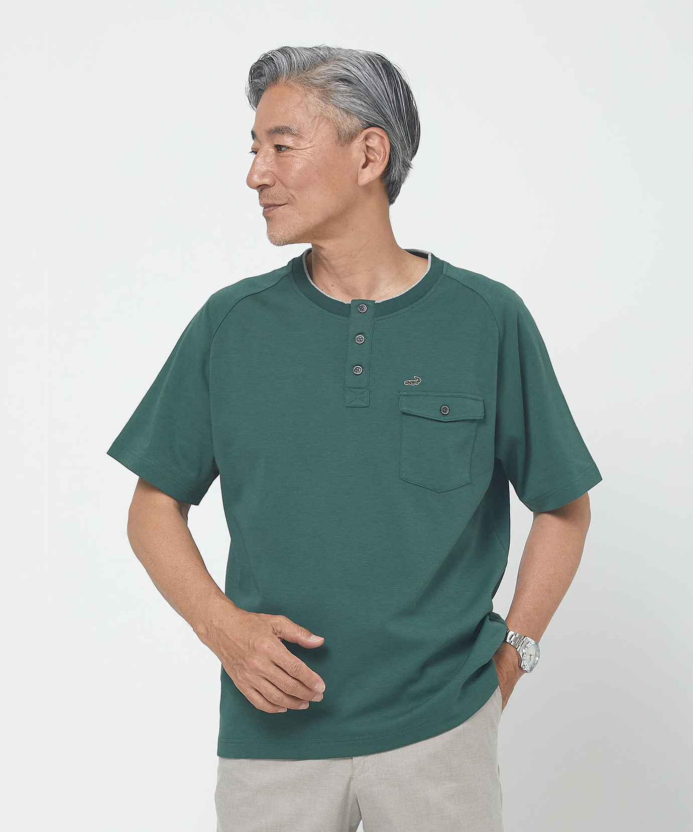メンズ ポンチ ヘンリーネック Tシャツ通販 [1602-53211