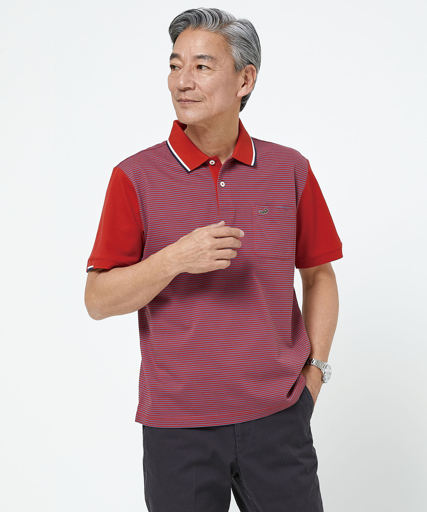 メンズ スノーコットン 鹿の子 ボーダー柄 ポロシャツ【接触冷感】通販