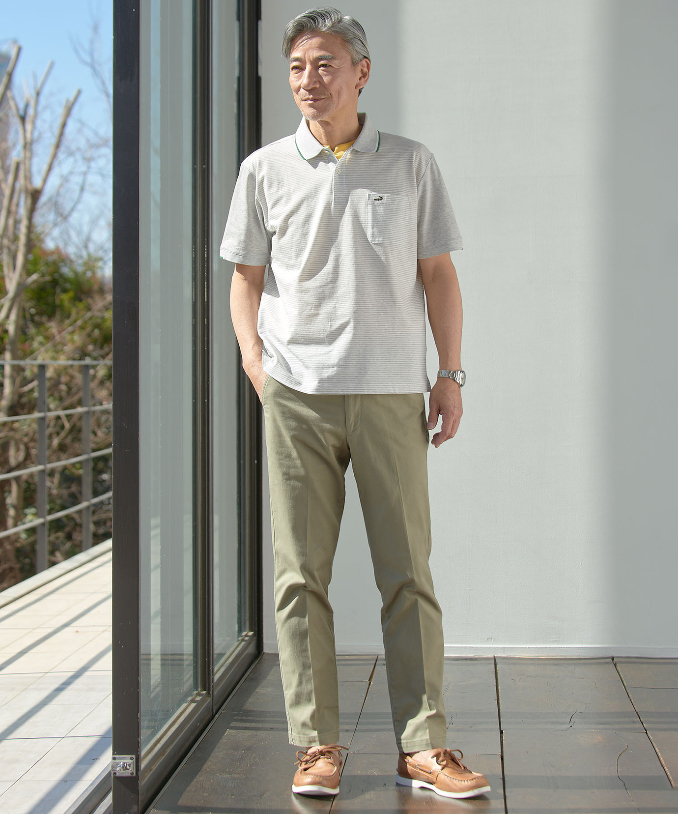 メンズ スノーコットン 鹿の子 ボーダー柄 ポロシャツ【接触冷感】通販