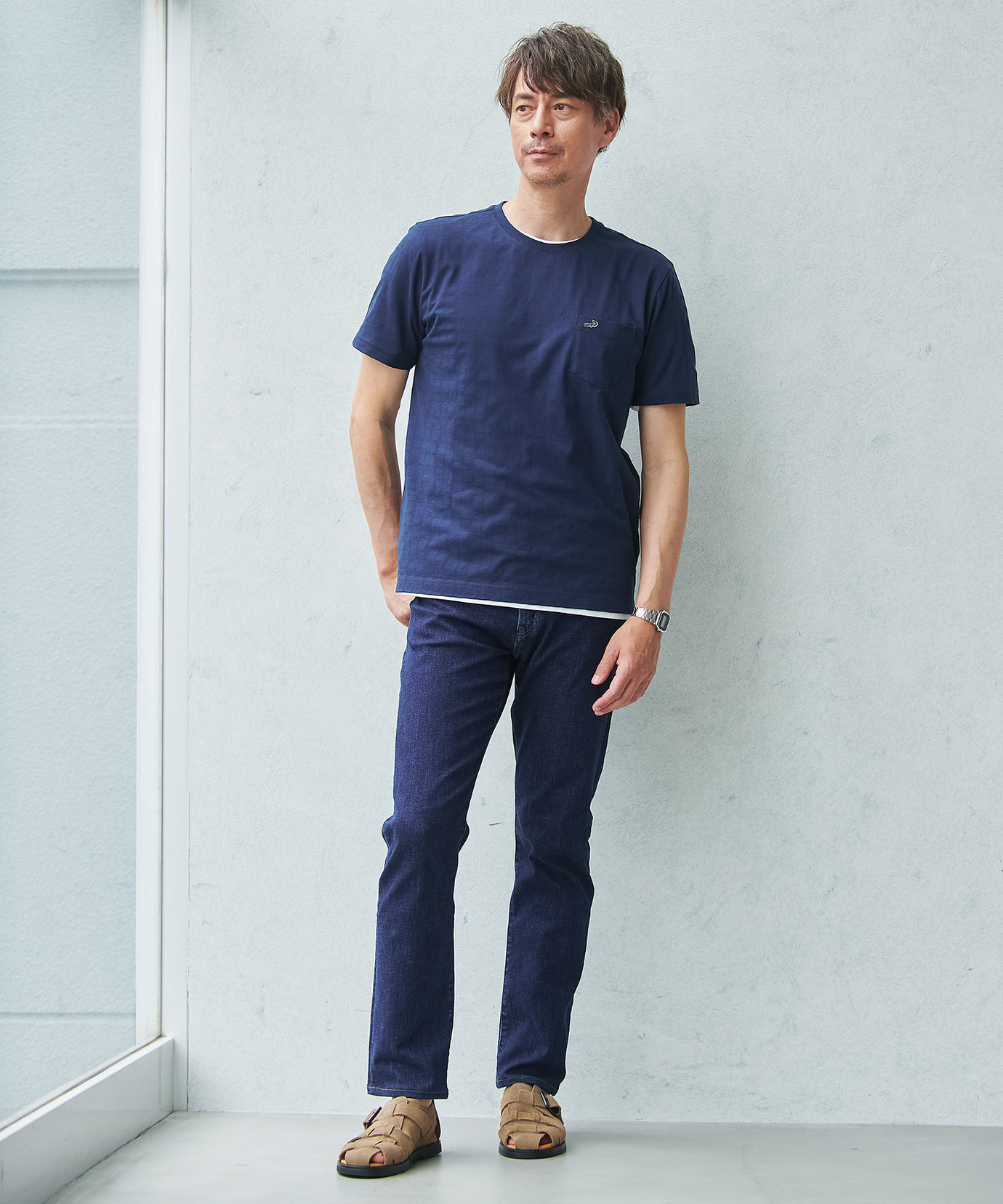 メンズ スノーコットン シャドーチェック柄 Tシャツ【接触冷感】通販 メンズ スノーコットン シャドーチェック柄 Tシャツ【接触冷感】通販