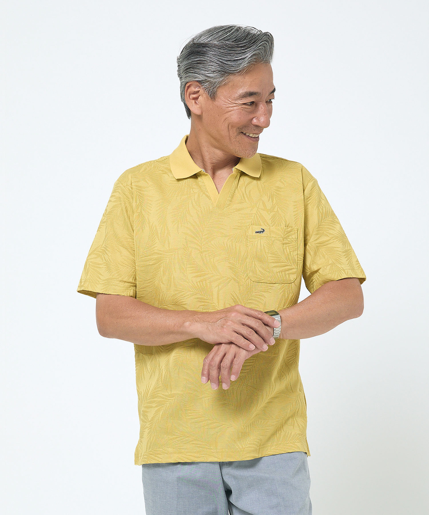 メンズ リンクス リーフ柄 スキッパー襟 ポロシャツ通販 [1602-53219