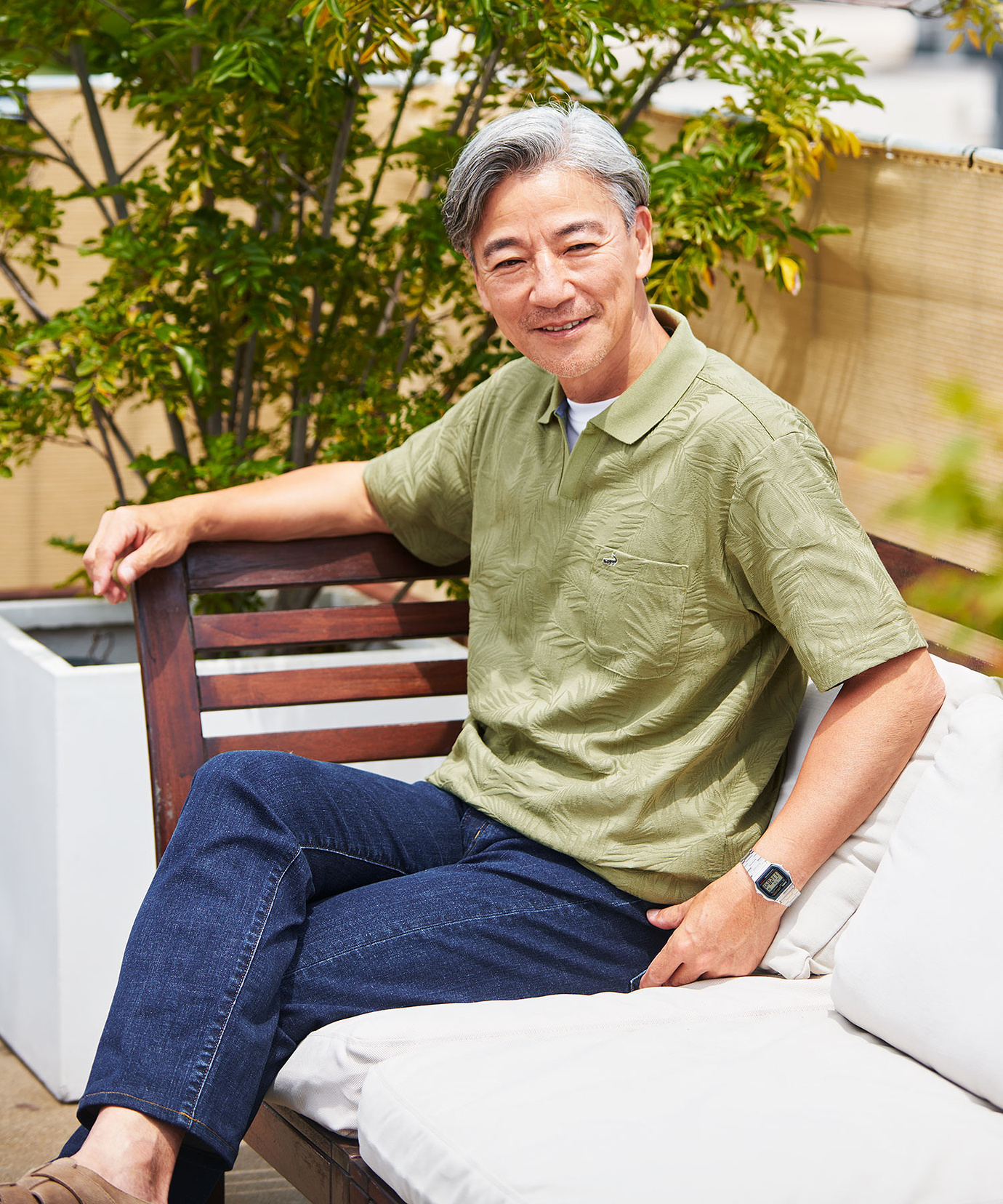 メンズ リンクス リーフ柄 スキッパー襟 ポロシャツ通販 [1602-53219