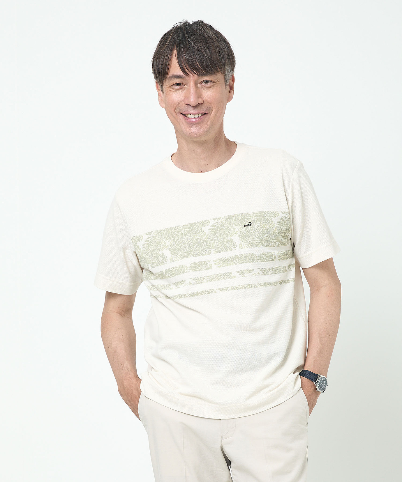 メンズ 鹿の子 リーフプリント柄 Tシャツ【吸汗速乾】通販 [1602-53220