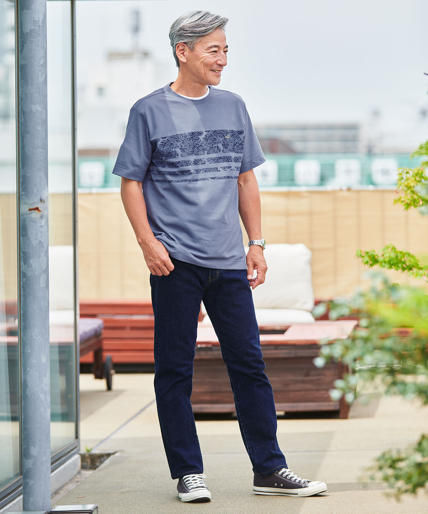 メンズ 鹿の子 リーフプリント柄 Tシャツ【吸汗速乾】通販 [1602-53220