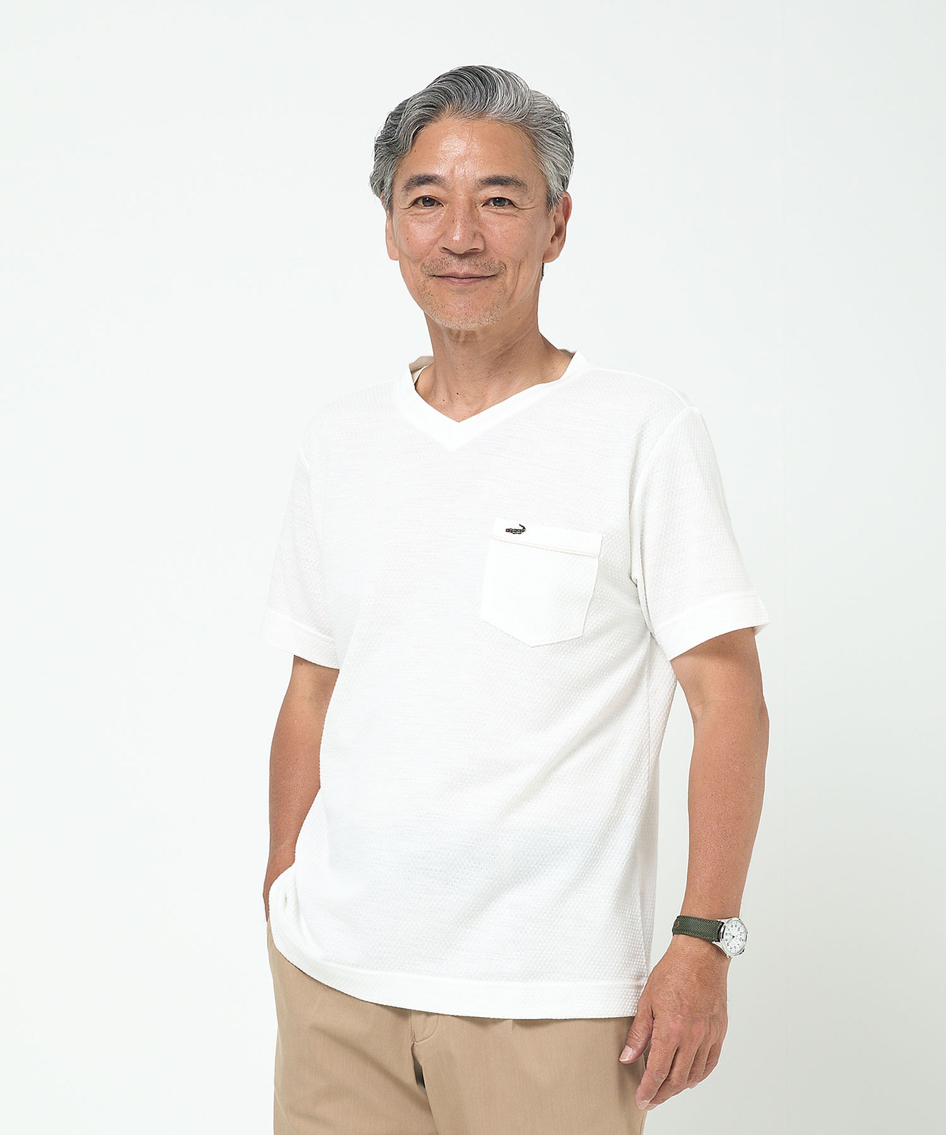 レディース シャドーギンガムチェック柄 Vネック Tシャツ【吸汗速乾
