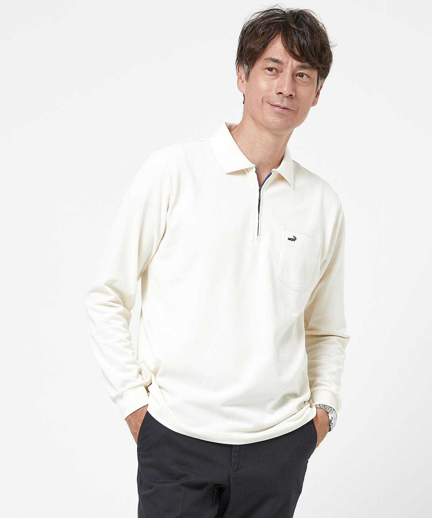 メンズ クレリック ジップ 長袖ポロシャツ通販 [1602-53227