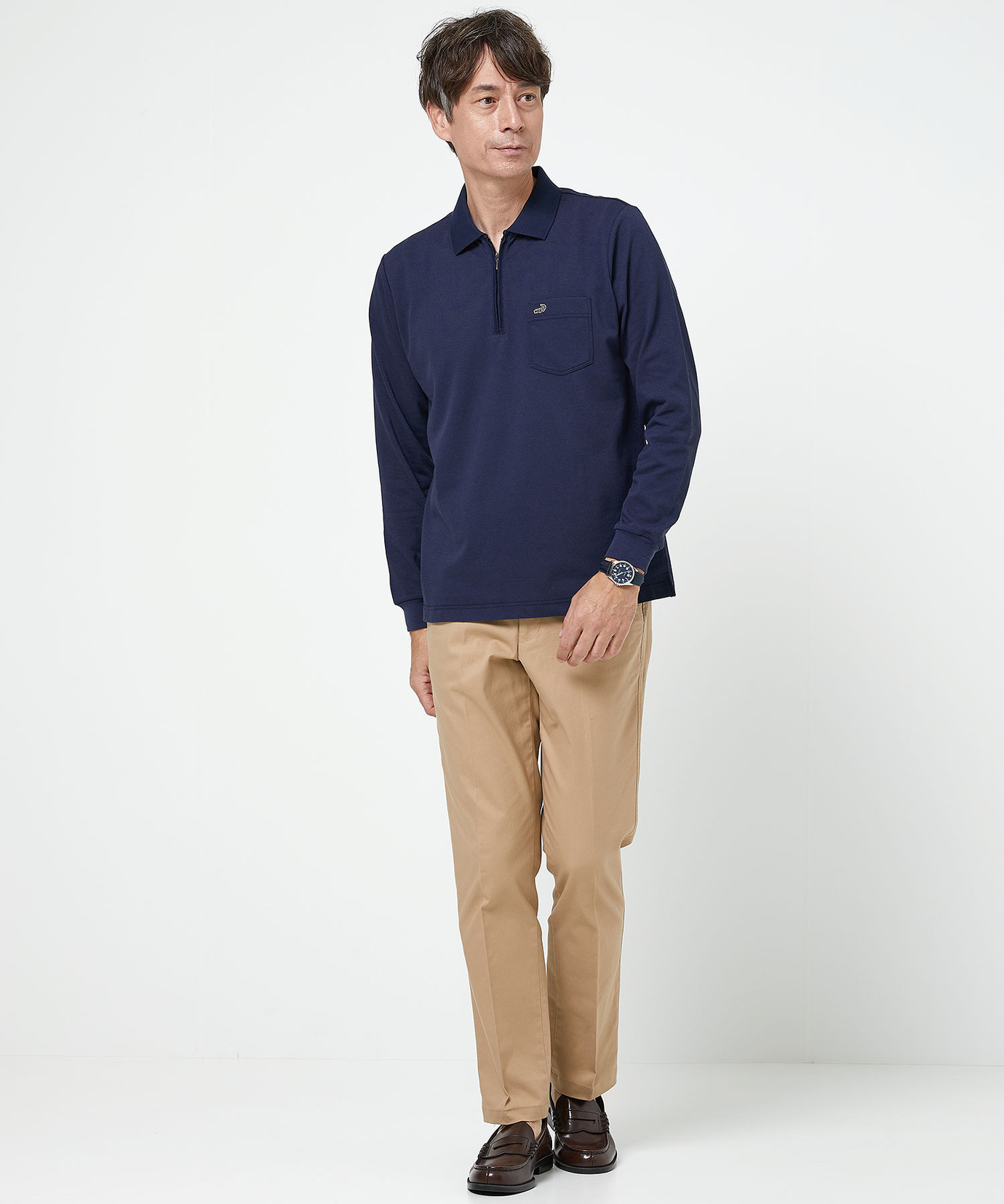 メンズ クレリック ジップ 長袖ポロシャツ通販 [1602-53227