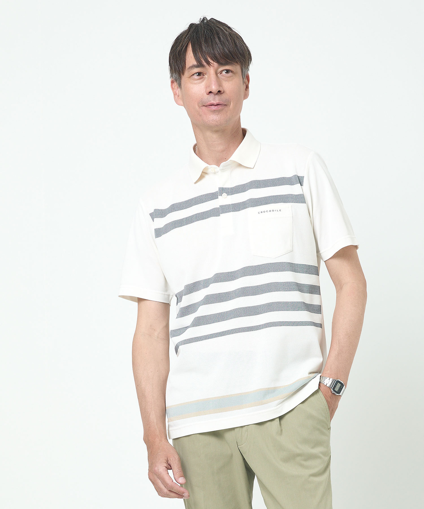 メンズ ラインボーダー柄 ポロシャツ通販 [1602-53228] - クロコダイル