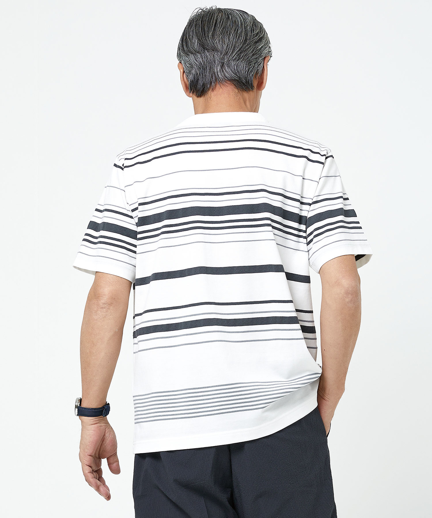 メンズ モノトーンボーダー クルーネック Tシャツ通販 [1602-53233